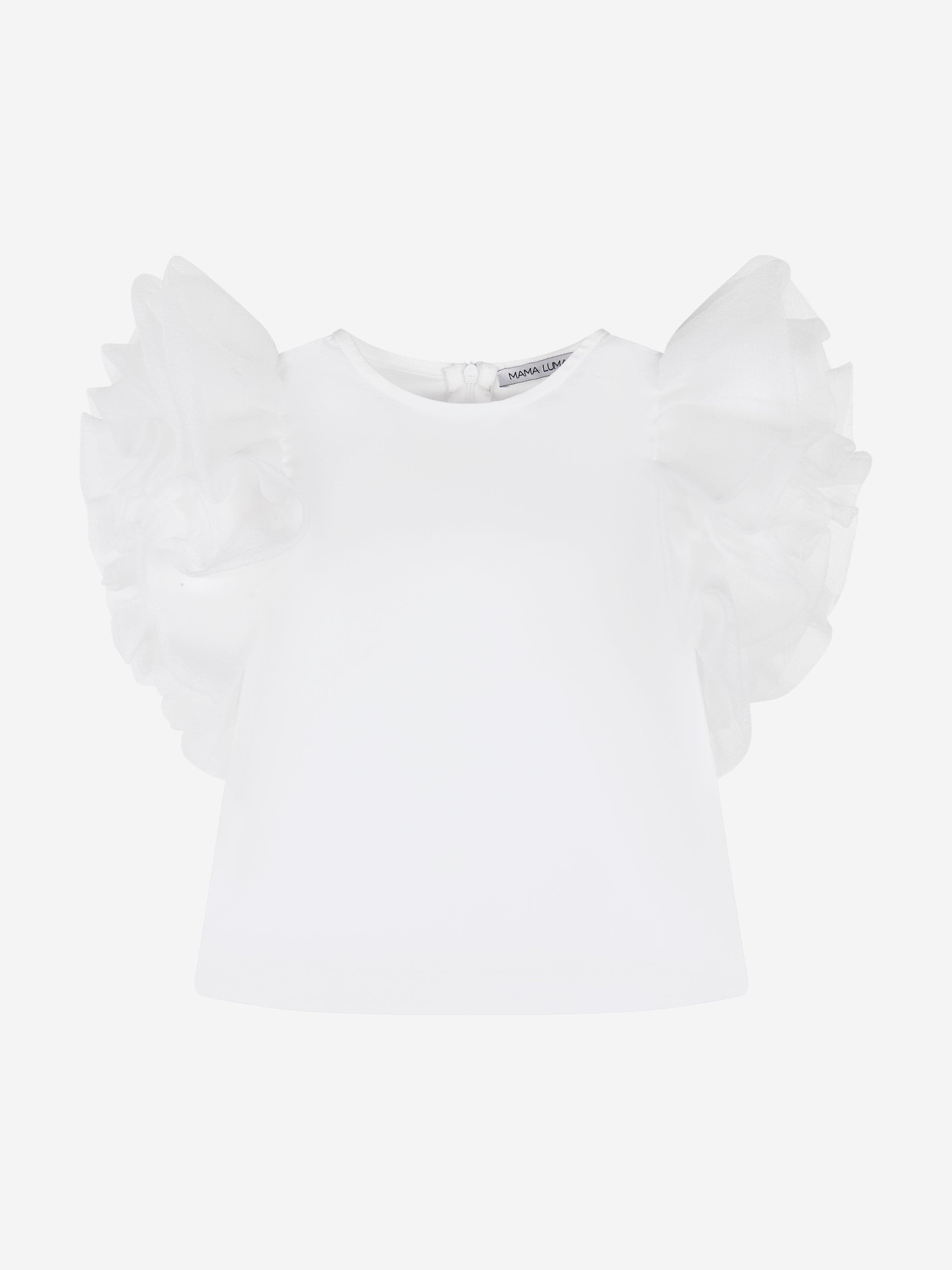 Mama Luma Girls Organza Flared Shoulder Blouse in White