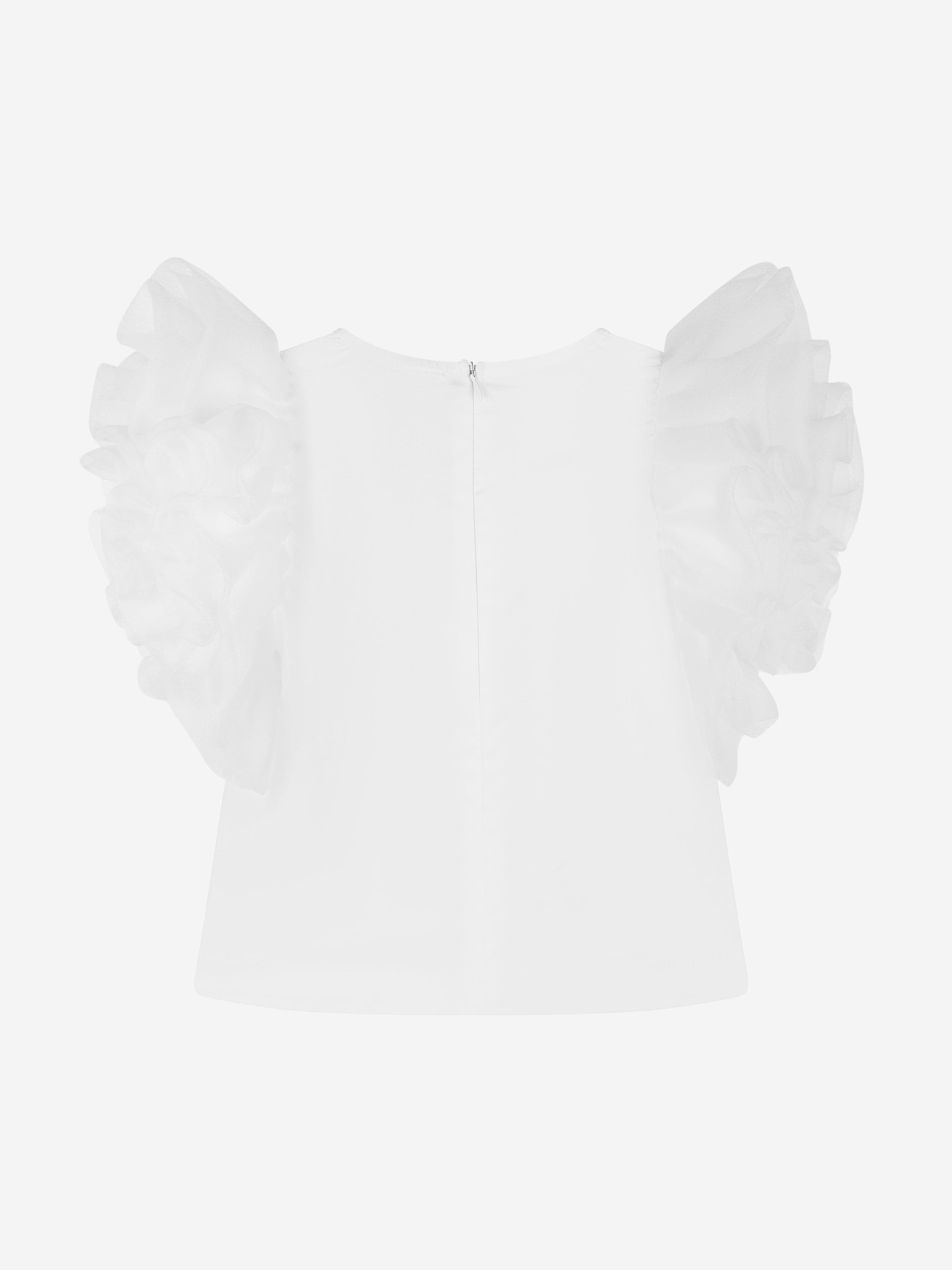 Mama Luma Girls Organza Flared Shoulder Blouse in White