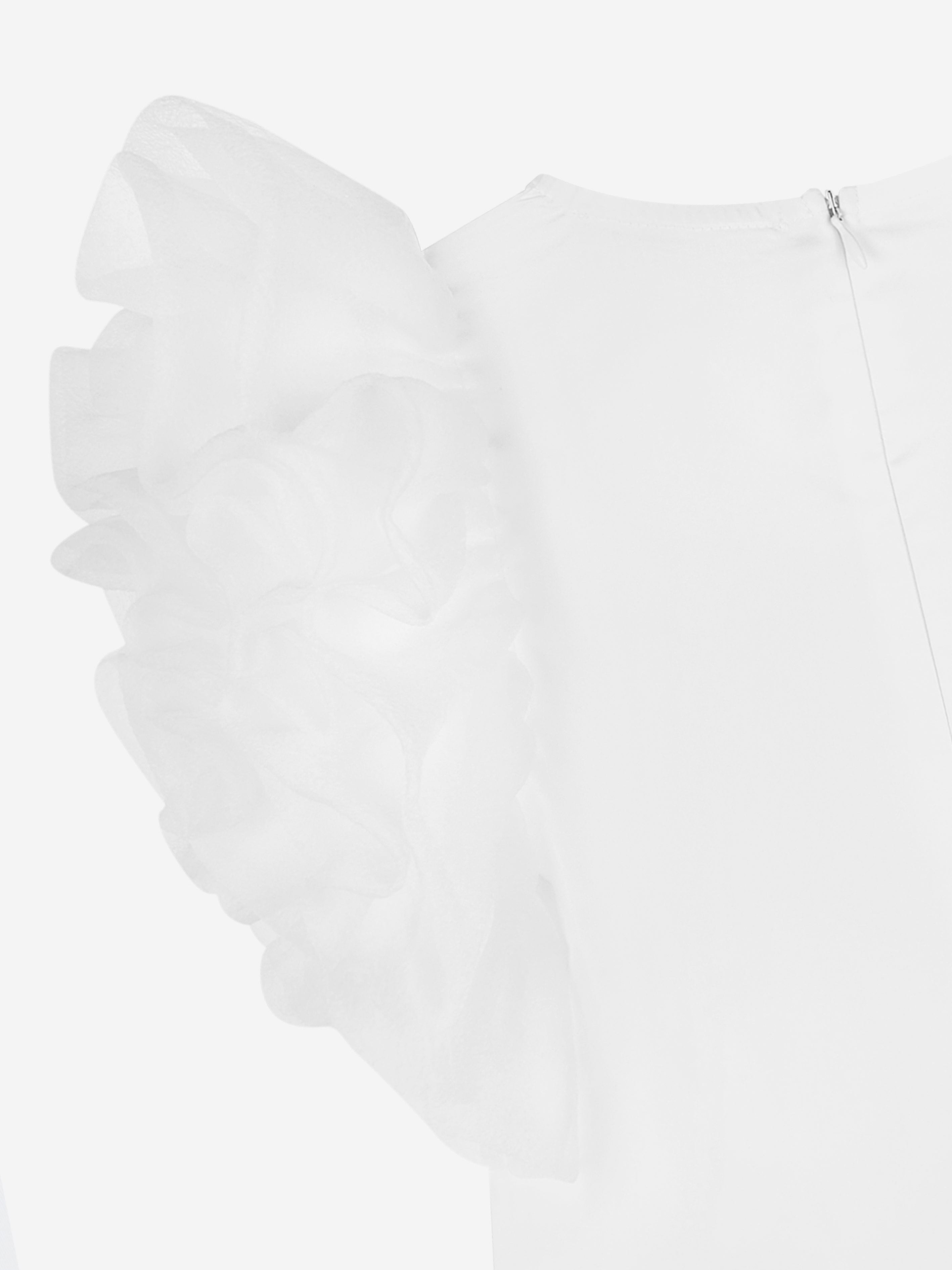 Mama Luma Girls Organza Flared Shoulder Blouse in White