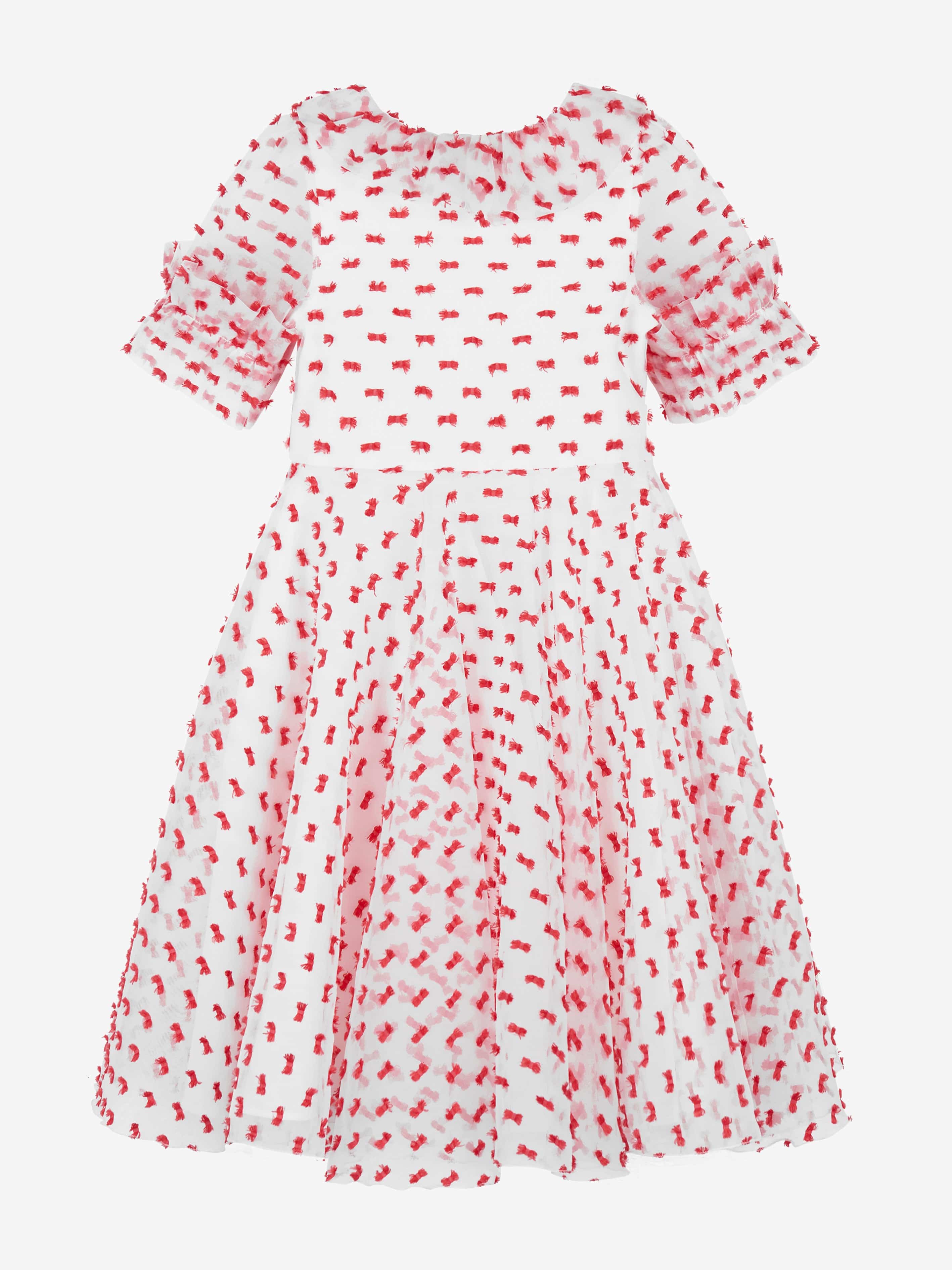 Mama Luma Girls Flared Dot Dress in Red