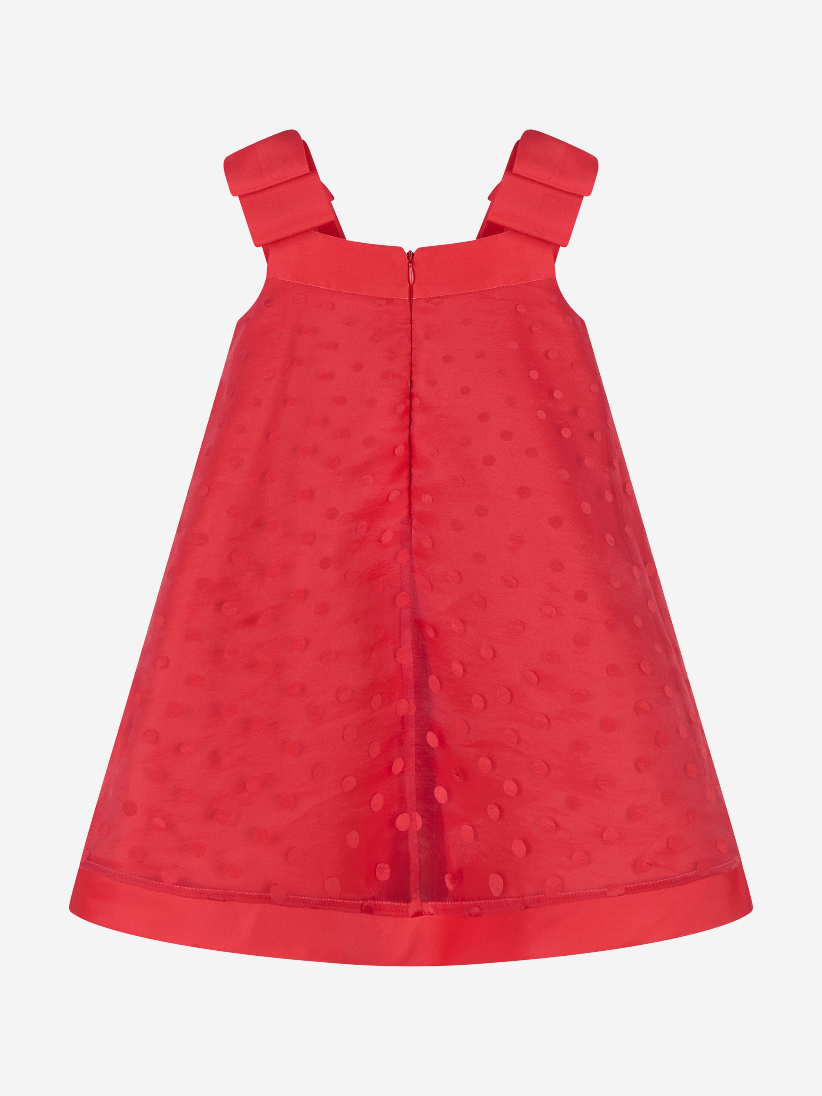 Mama Luma Girls Bow Detailed Organza Polka Dot Dress in Red