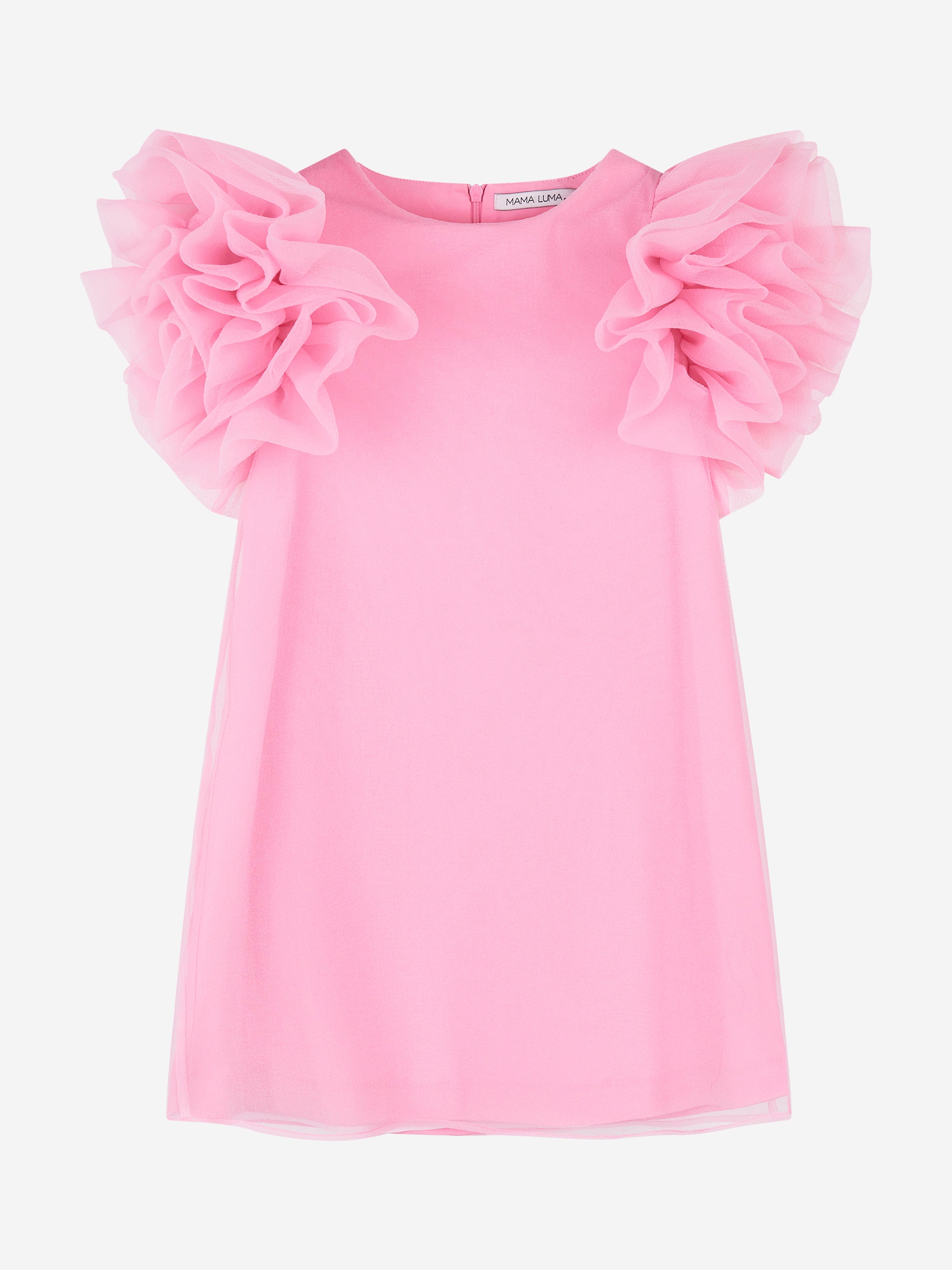 Mama Luma Girls Organza Ruffle Sleeve Dress in Pink