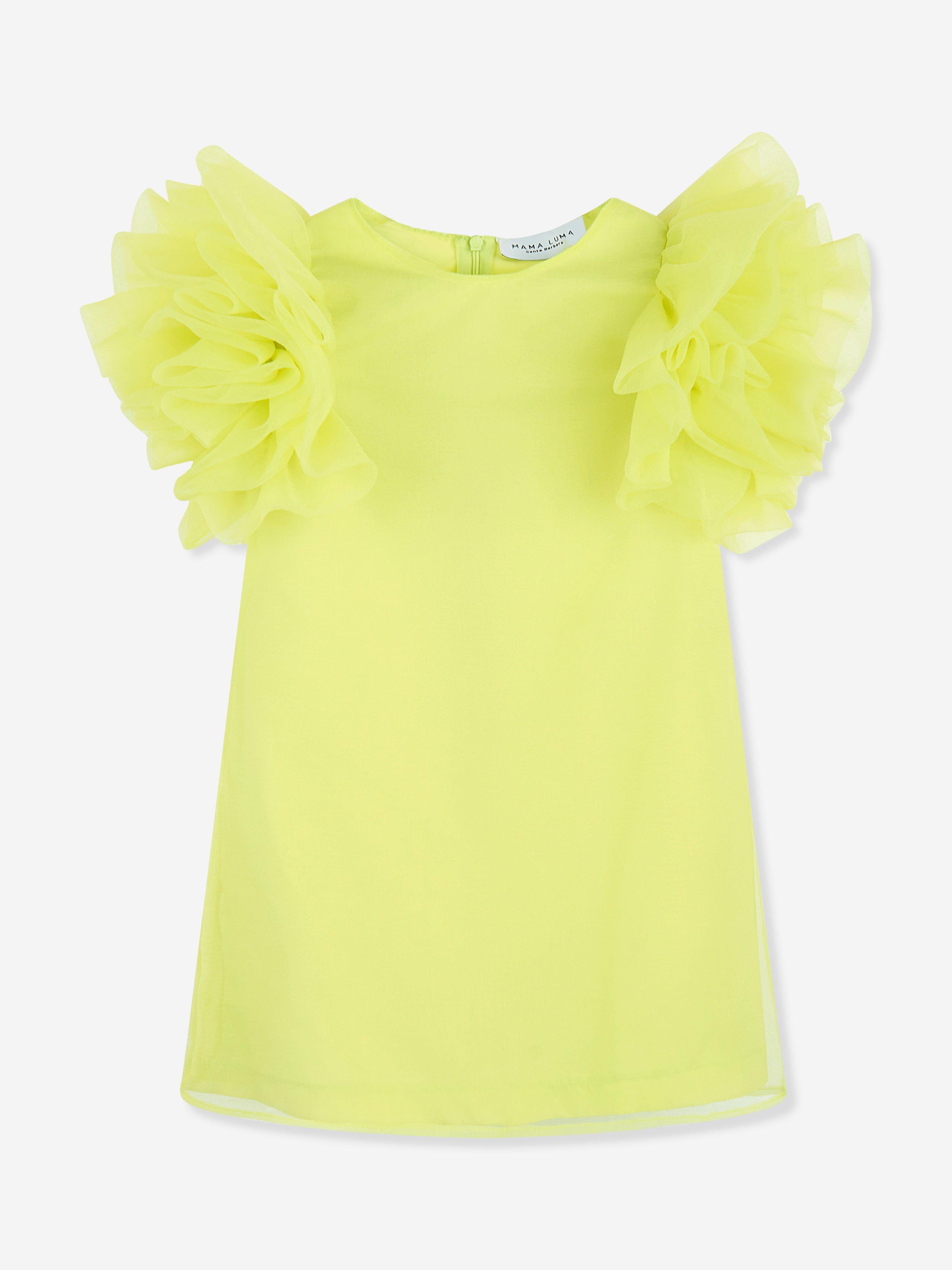 Mama Luma Girls Organza Ruffle Sleeve Dress in Yellow