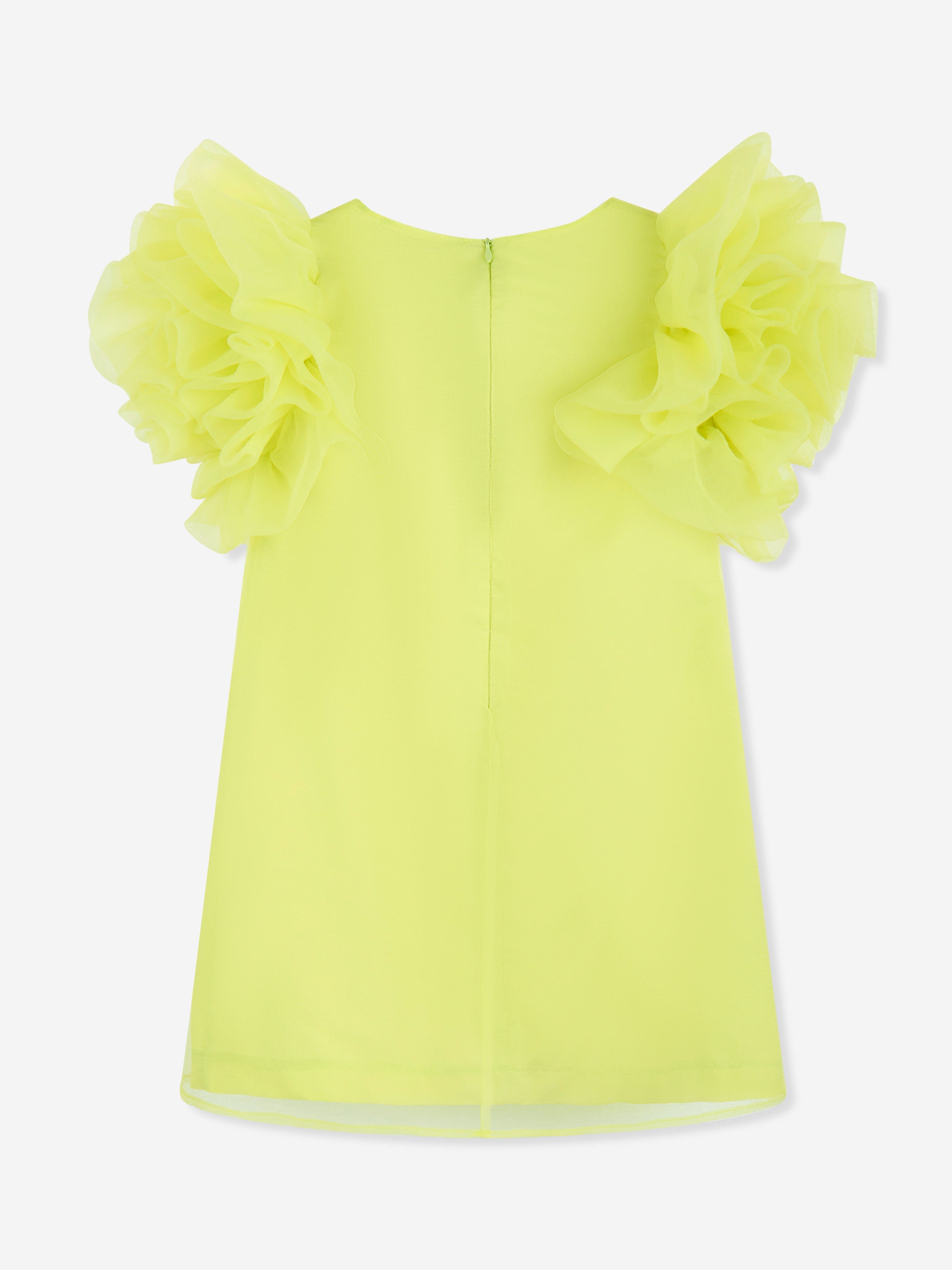 Mama Luma Girls Organza Ruffle Sleeve Dress in Yellow