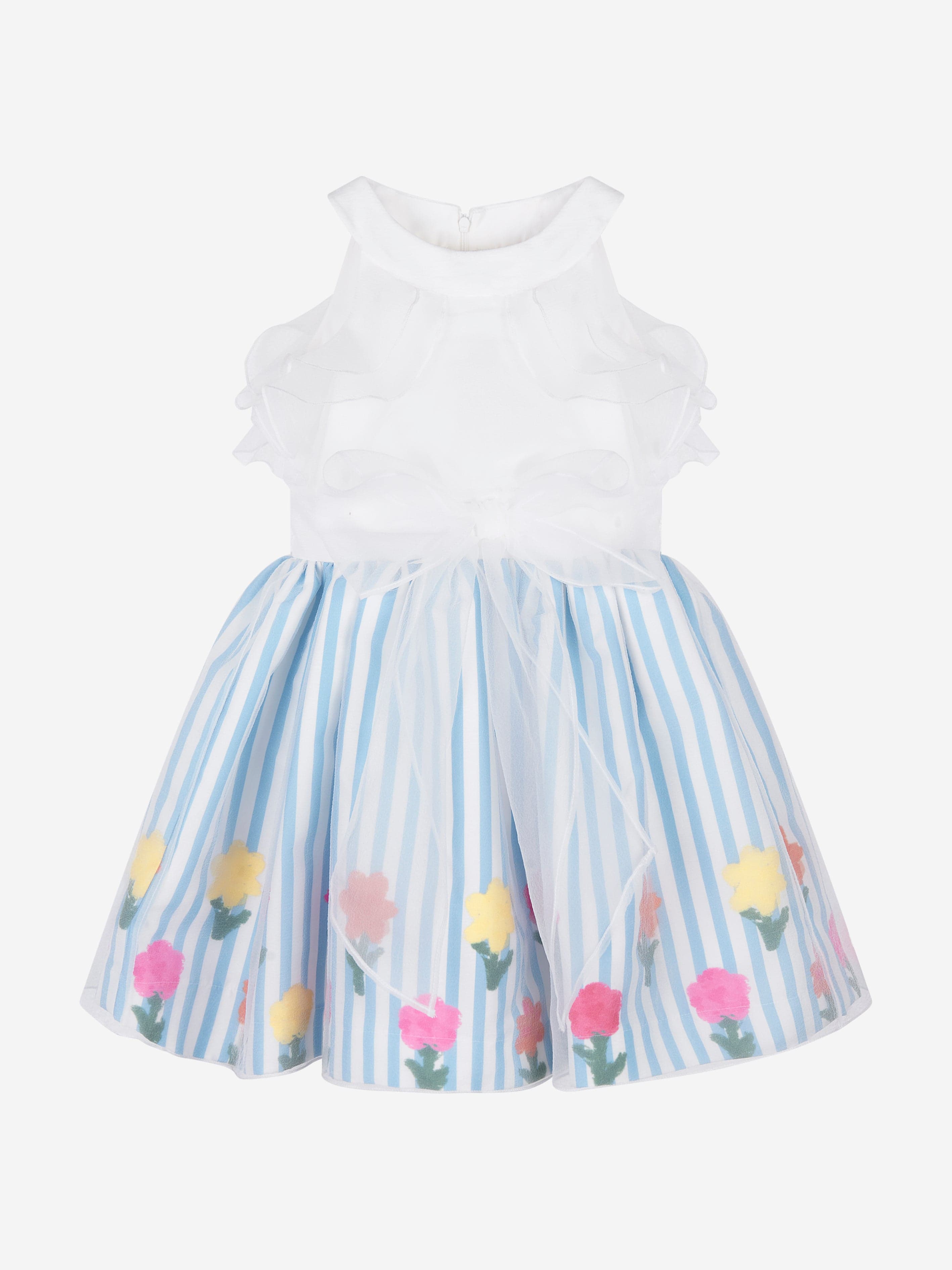 Mama Luma Girls Organza Layered Flower Dress in Blue