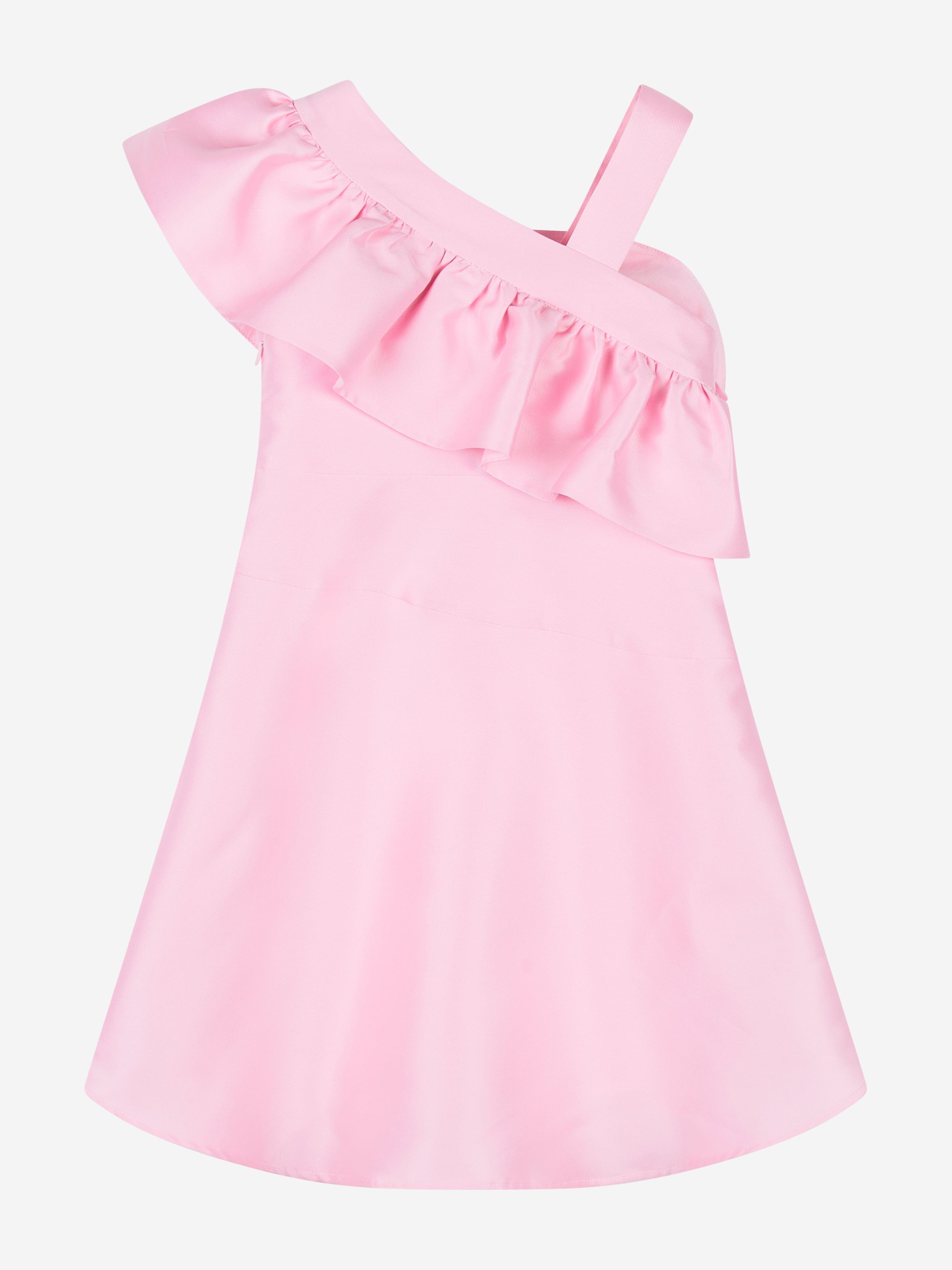 Mama Luma Girls One Shoulder Ruffle Dress in Pink