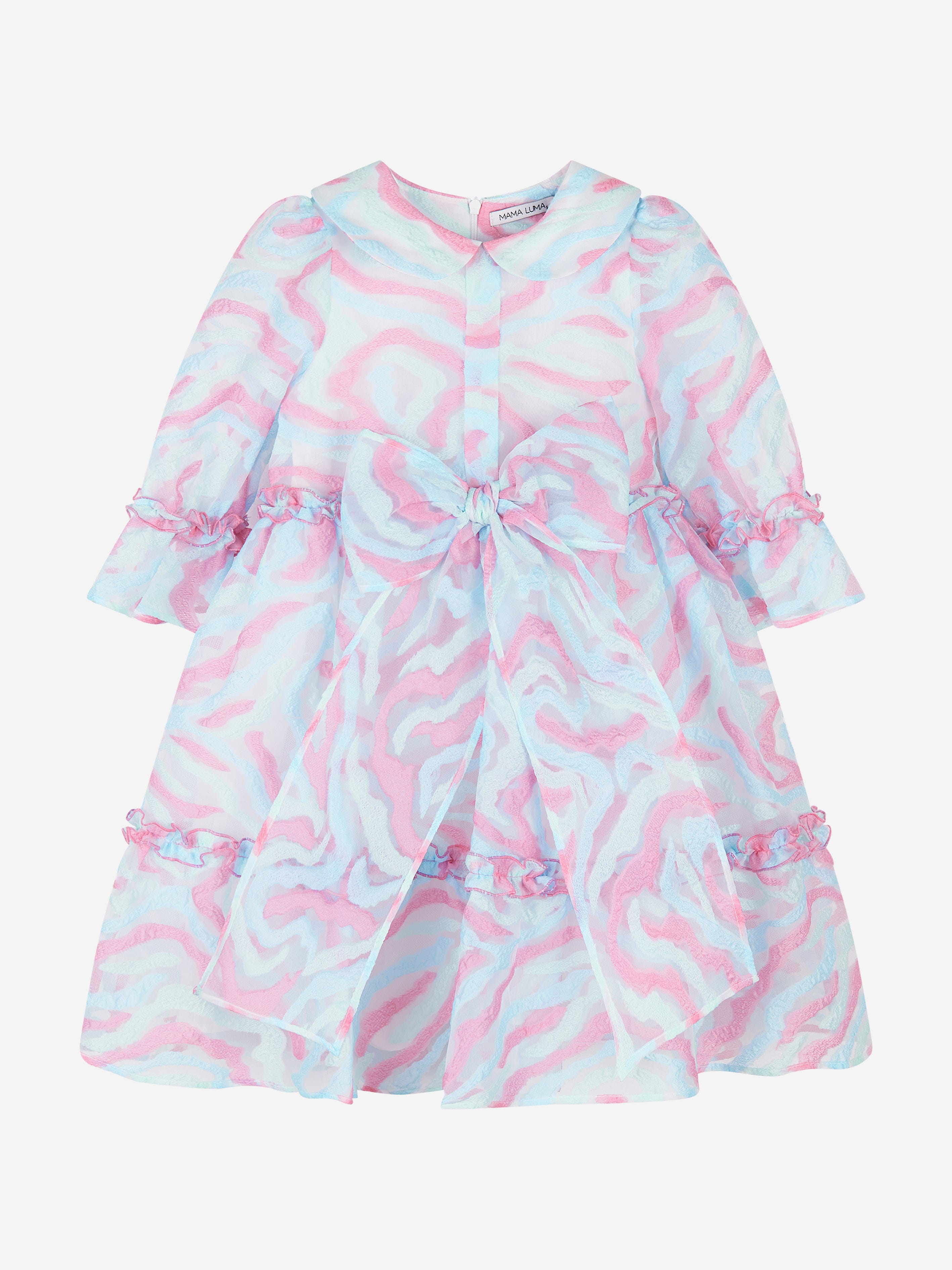 Mama Luma Girls Abstract Curve Organza Dress in Blue