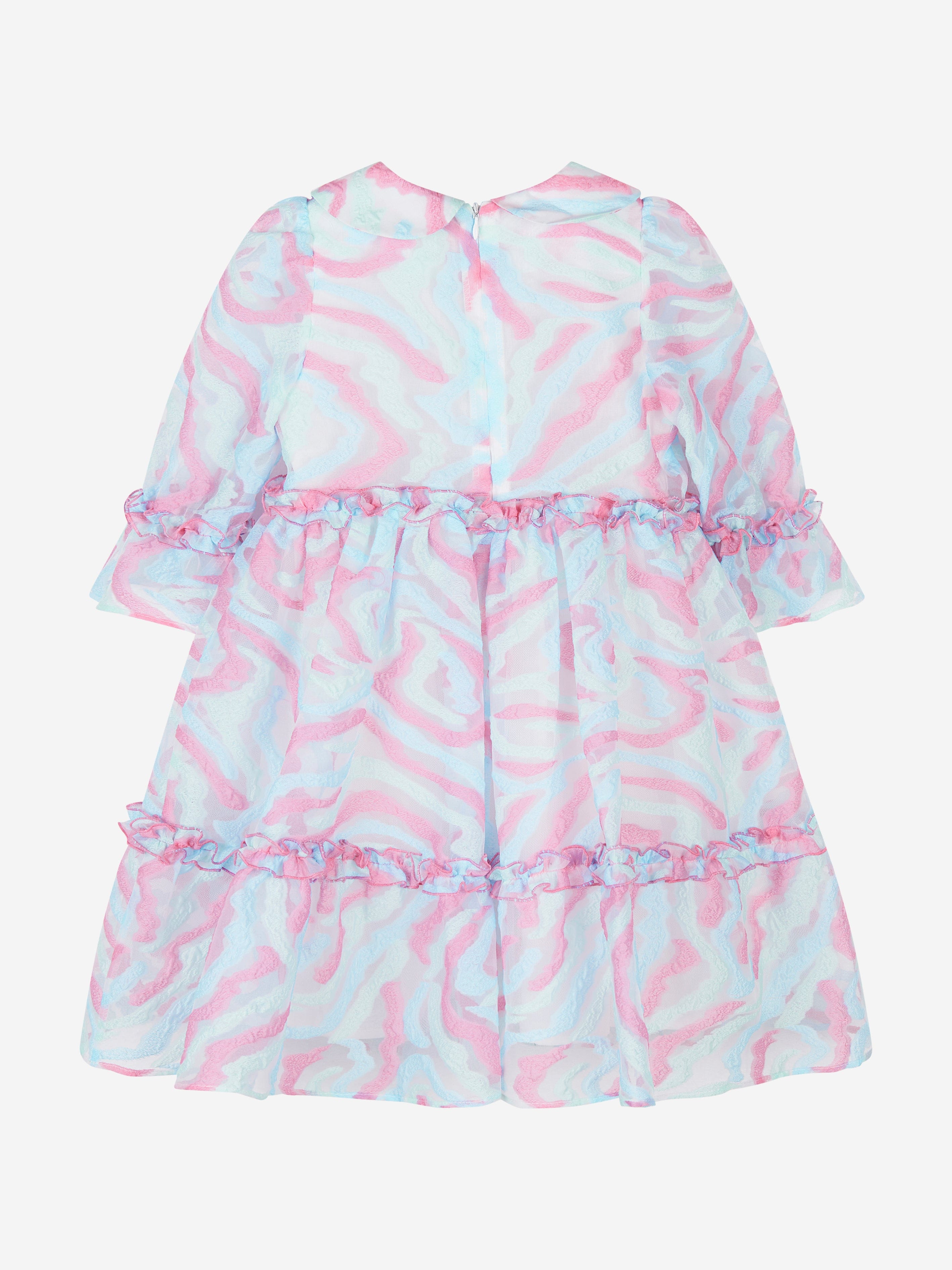 Mama Luma Girls Abstract Curve Organza Dress in Blue