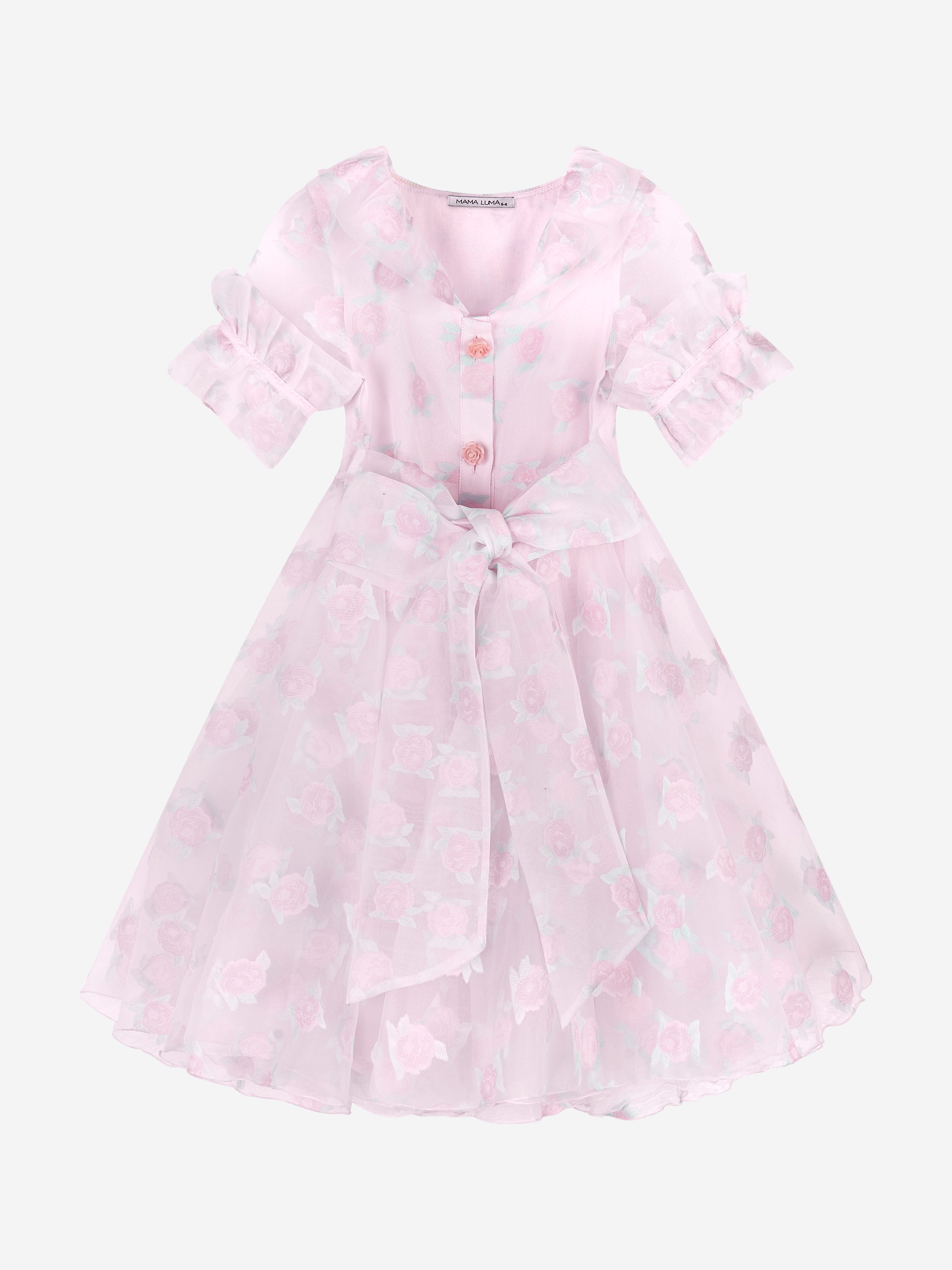 Mama Luma Girls Micro Flowers Princess Dress in Pink