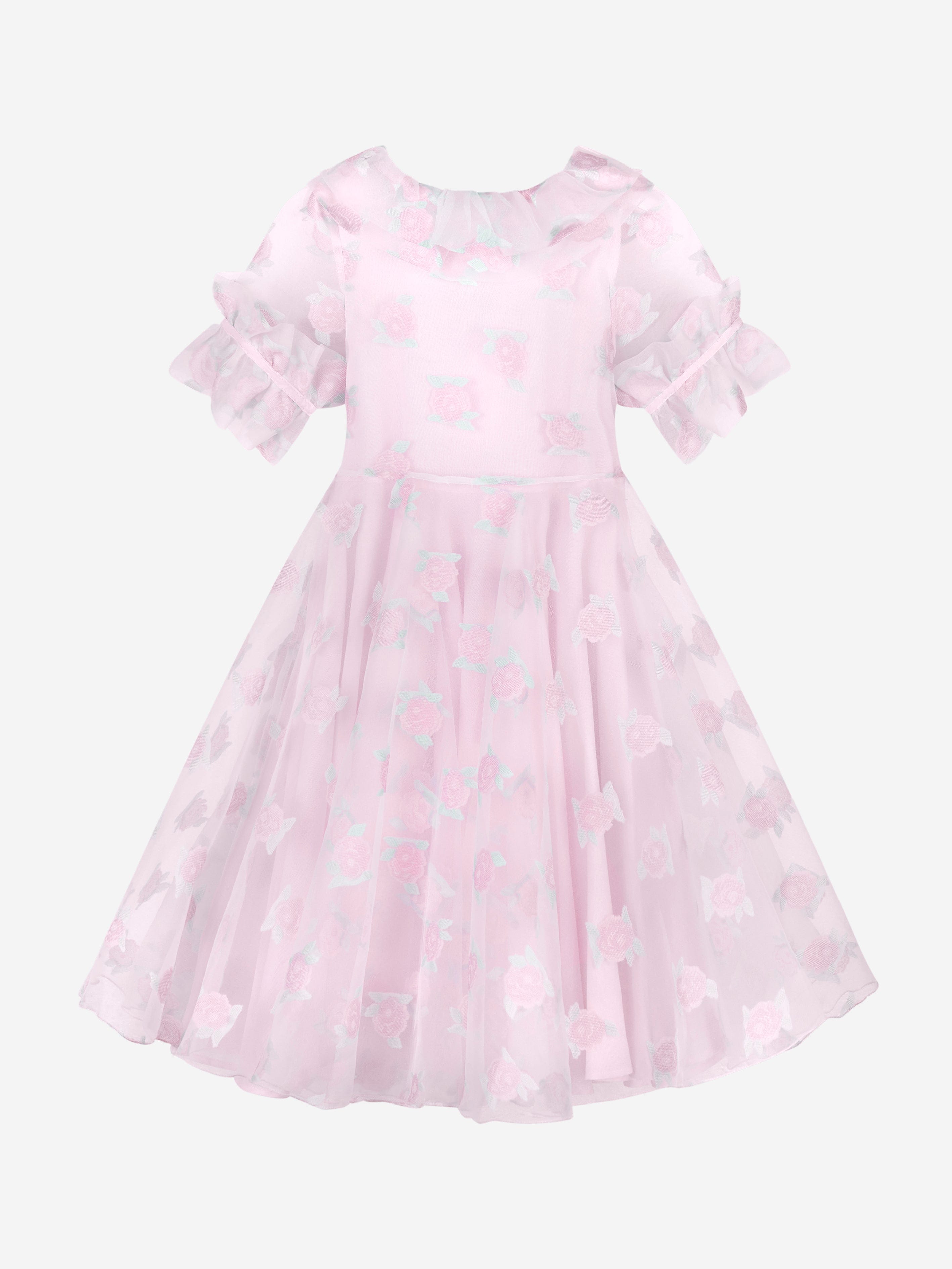 Mama Luma Girls Micro Flowers Princess Dress in Pink