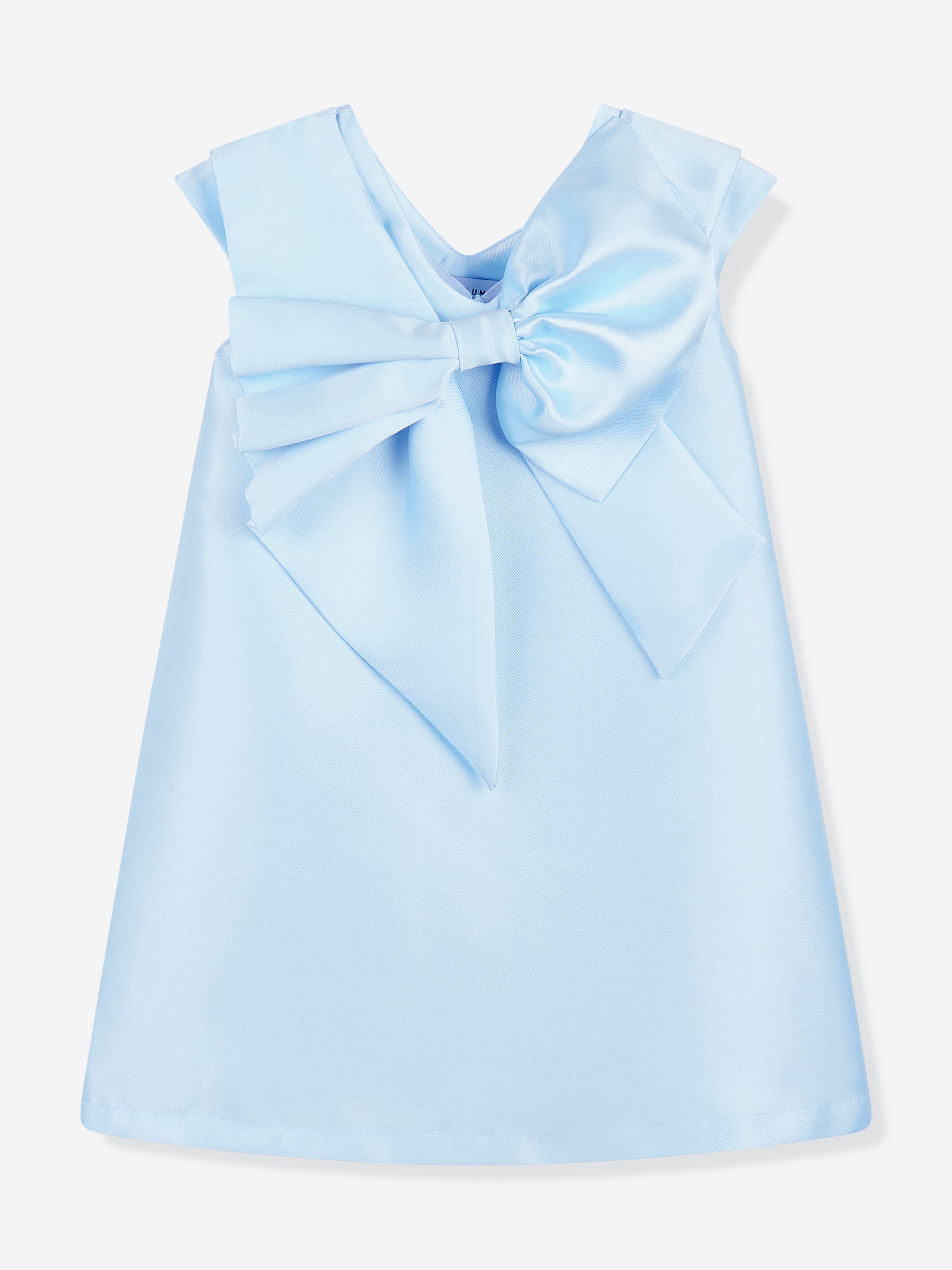 Mama Luma Girls Big Bow Ruffle Occasion Dress in Blue