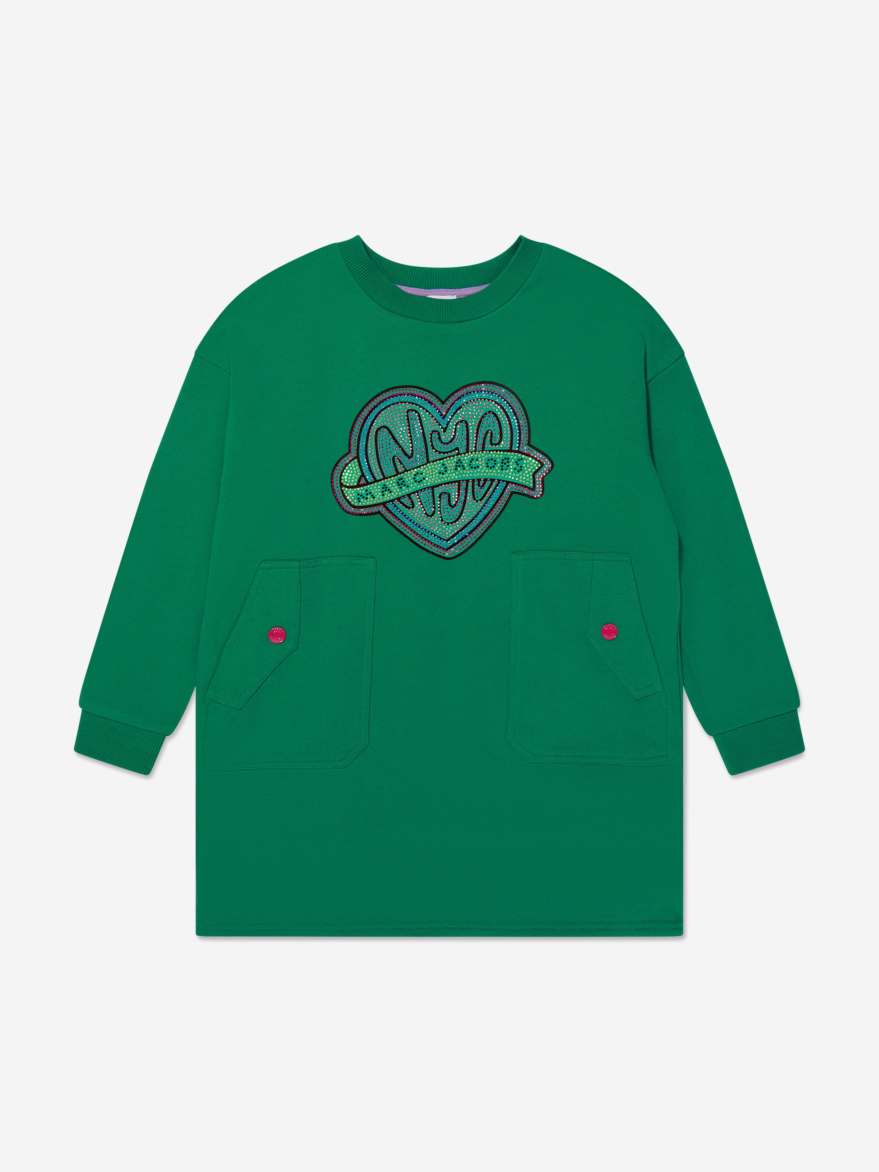 MARC JACOBS Girls Logo Sweater Dress in Green