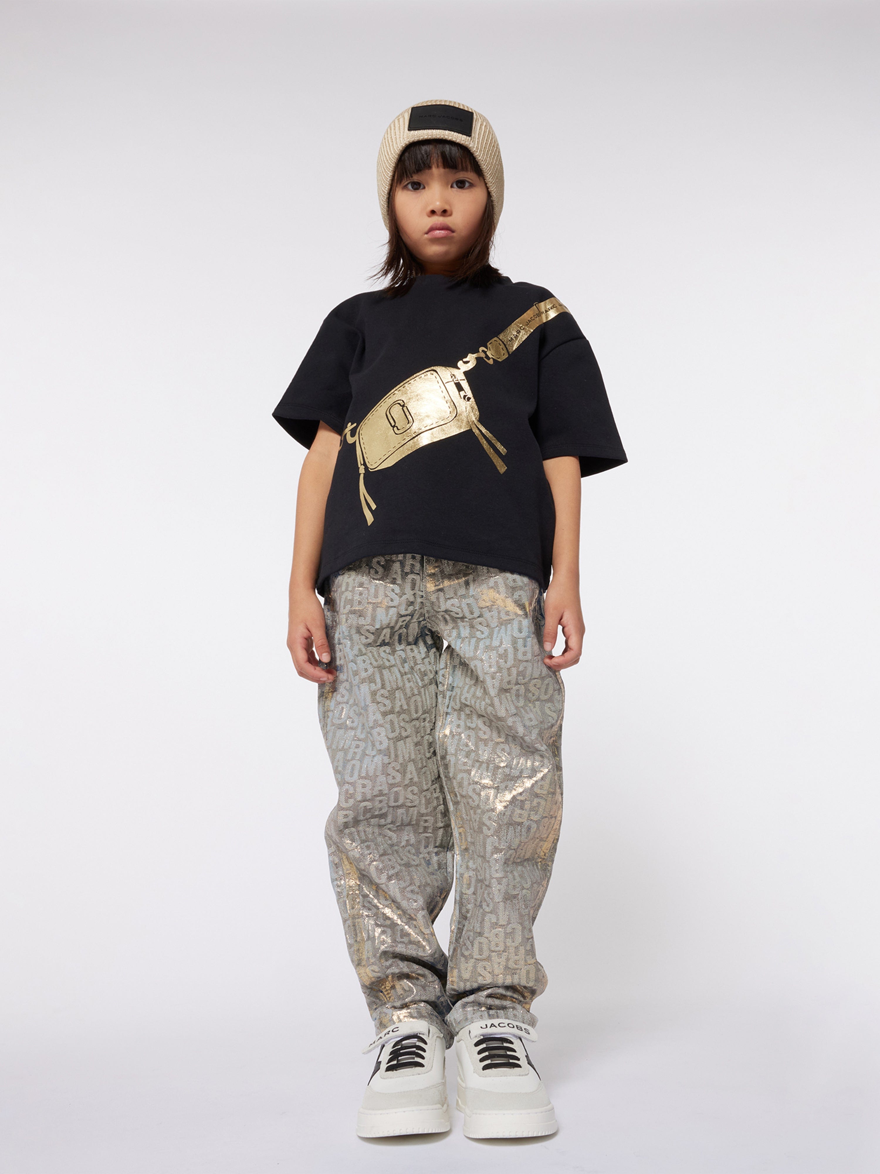 MARC JACOBS Girls Jacquard Logo Jeans in Gold