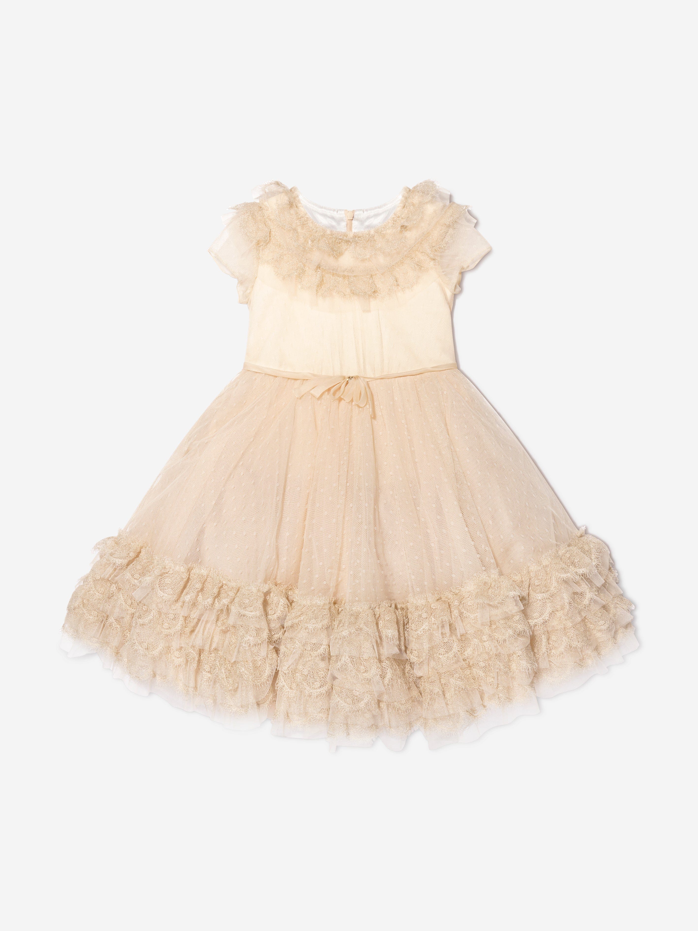 Marchesa Girls Trimmed Plumetis Tulle Gown in Cream