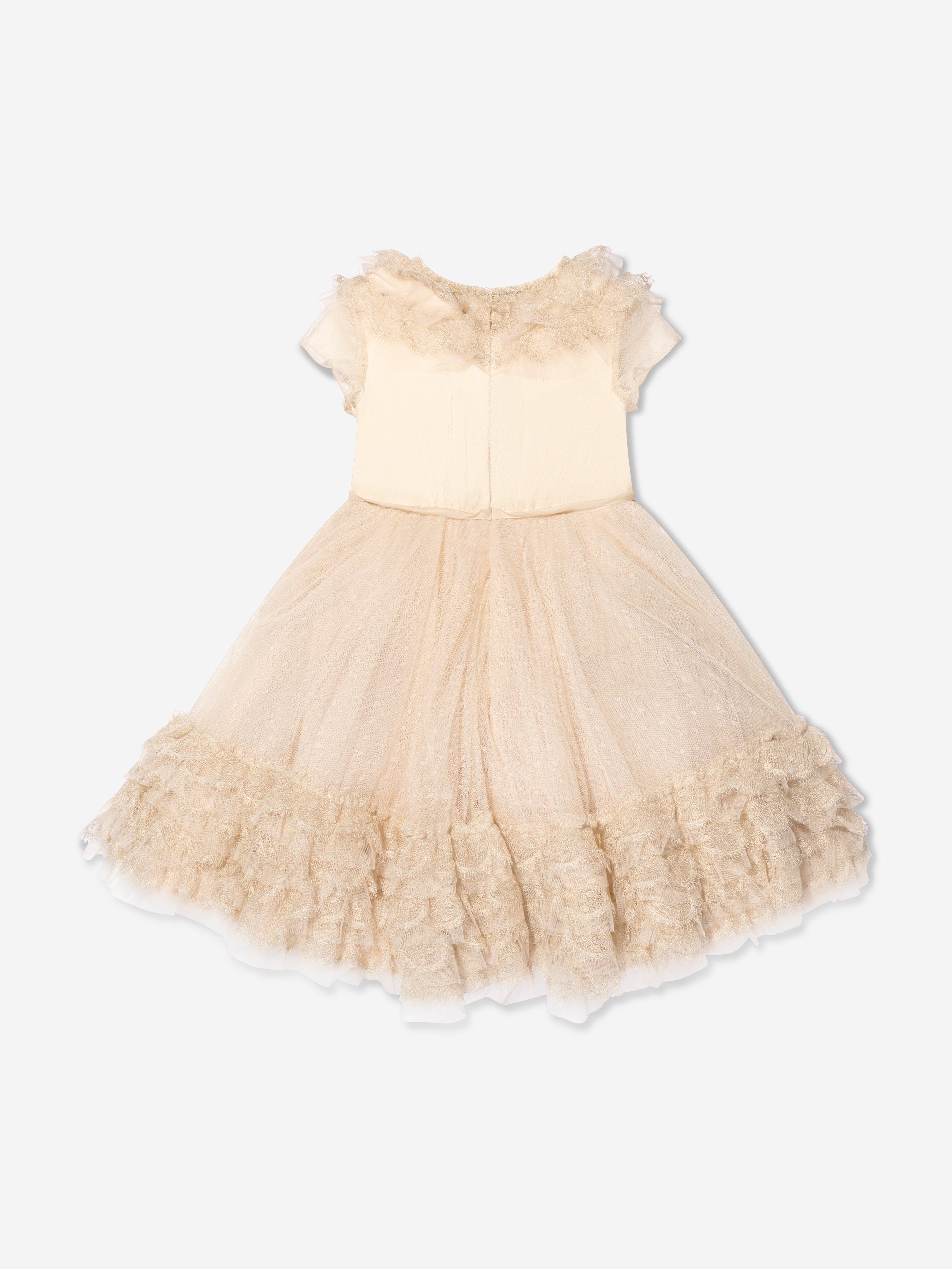 Marchesa Girls Trimmed Plumetis Tulle Gown in Cream