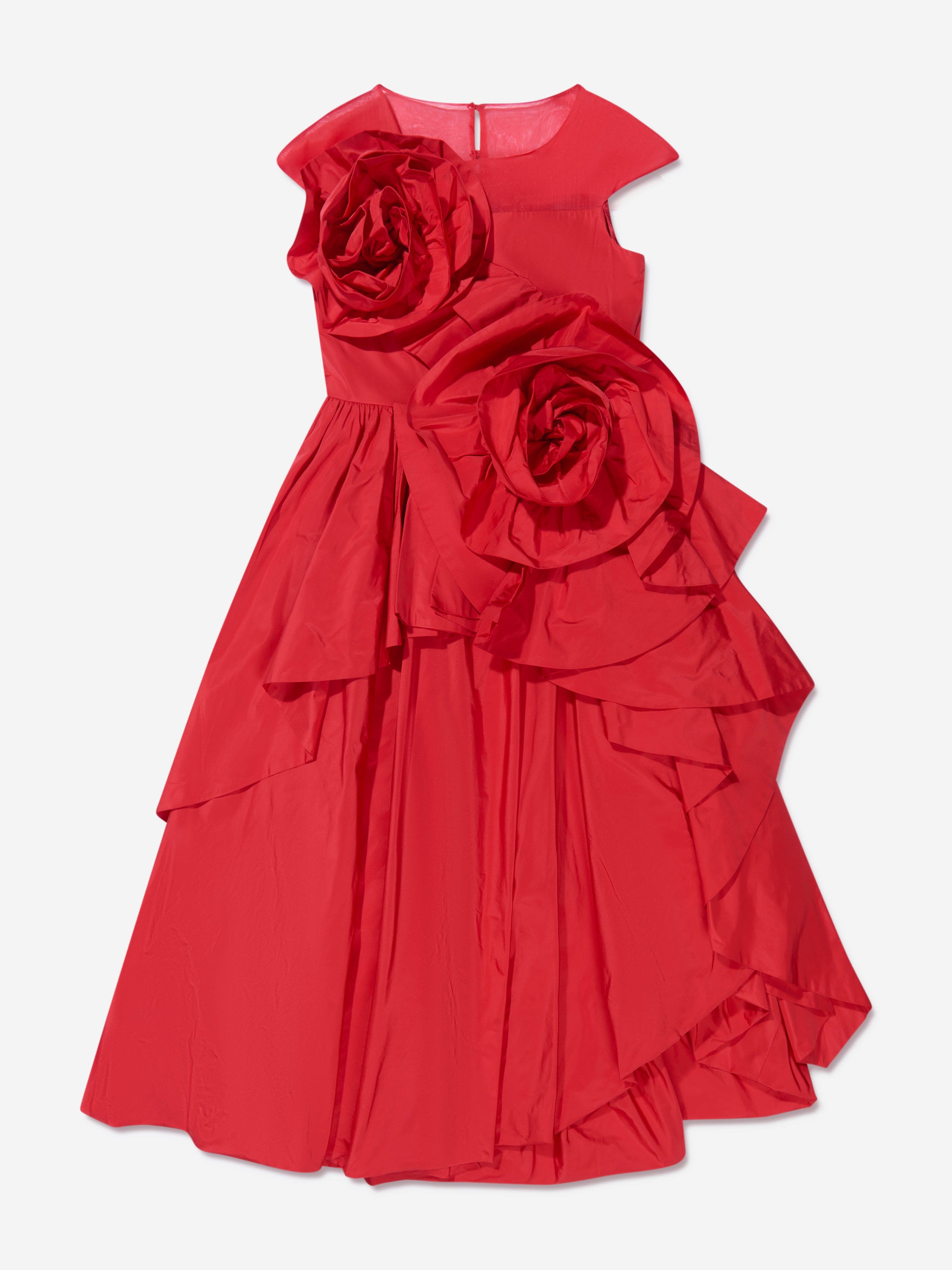 Marchesa Girls Rose Embellished Sculptural Taffeta Gown in Red