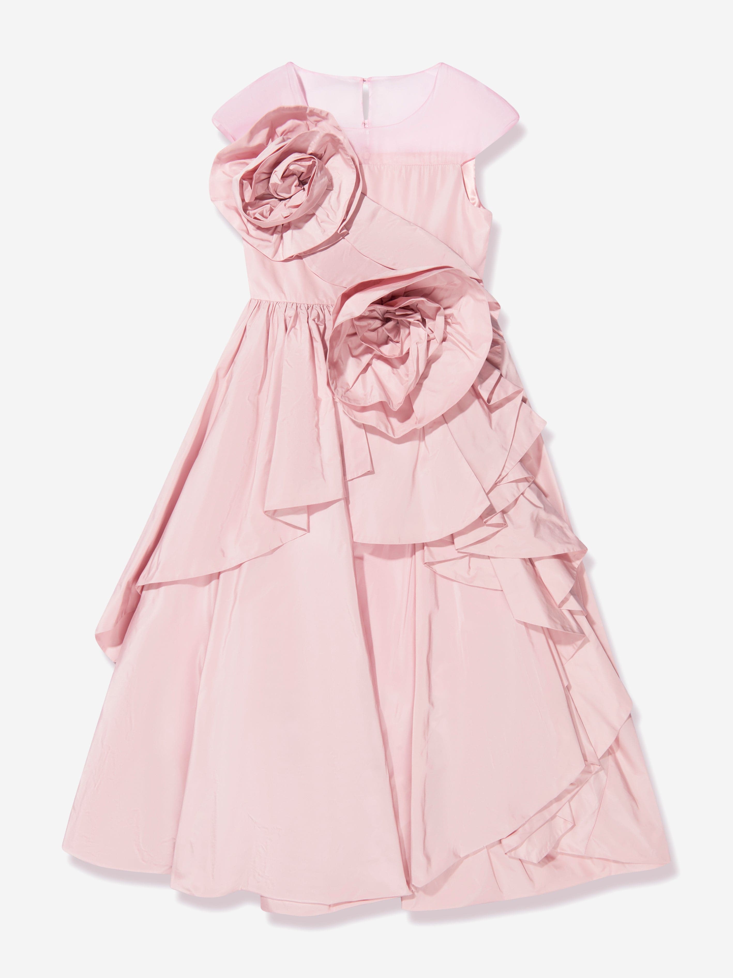 Marchesa Girls Rose Embellished Sculptural Taffeta Gown in Pink