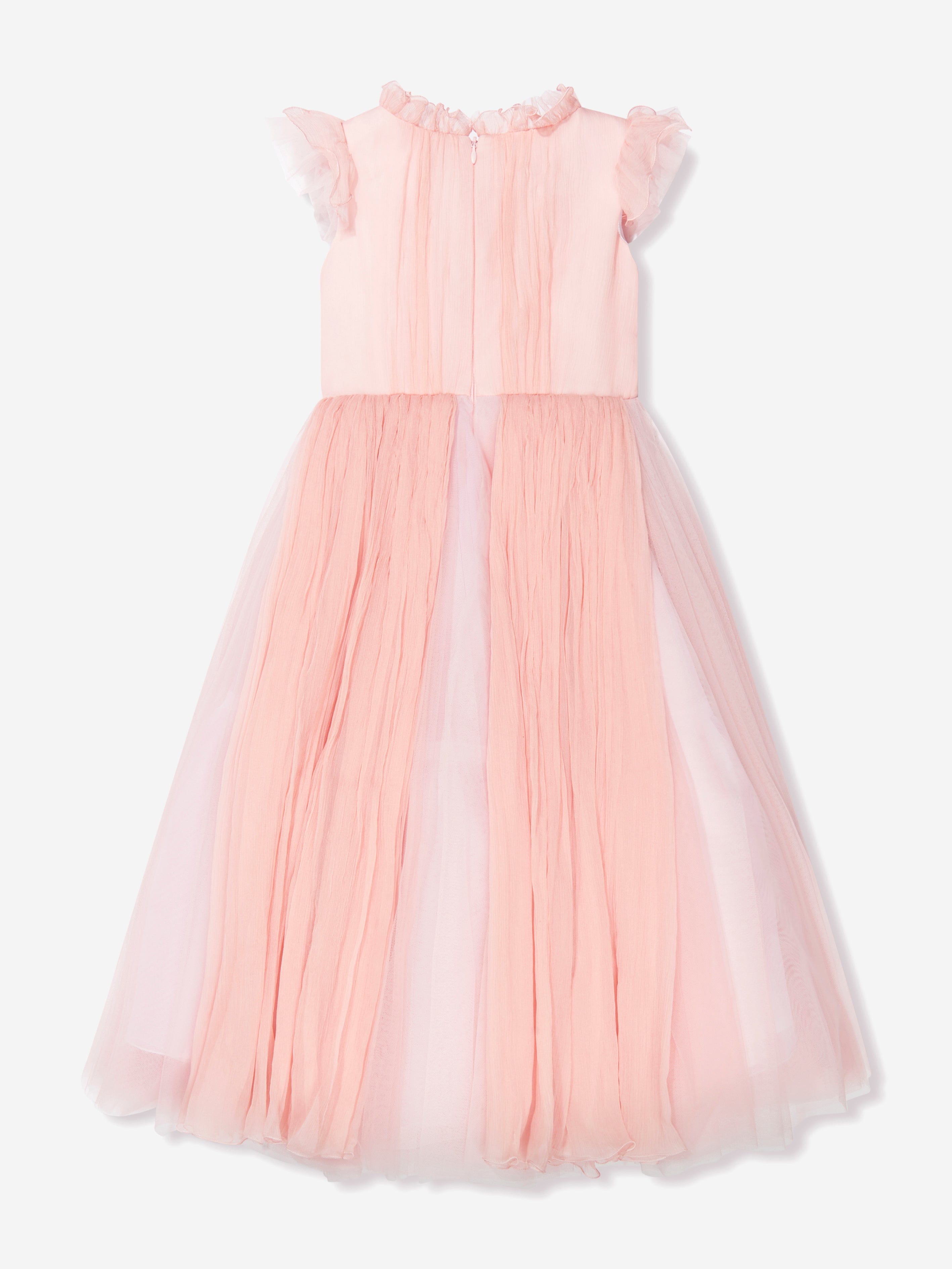 Marchesa Girls Flower Embellished Georgette Gown in Pink