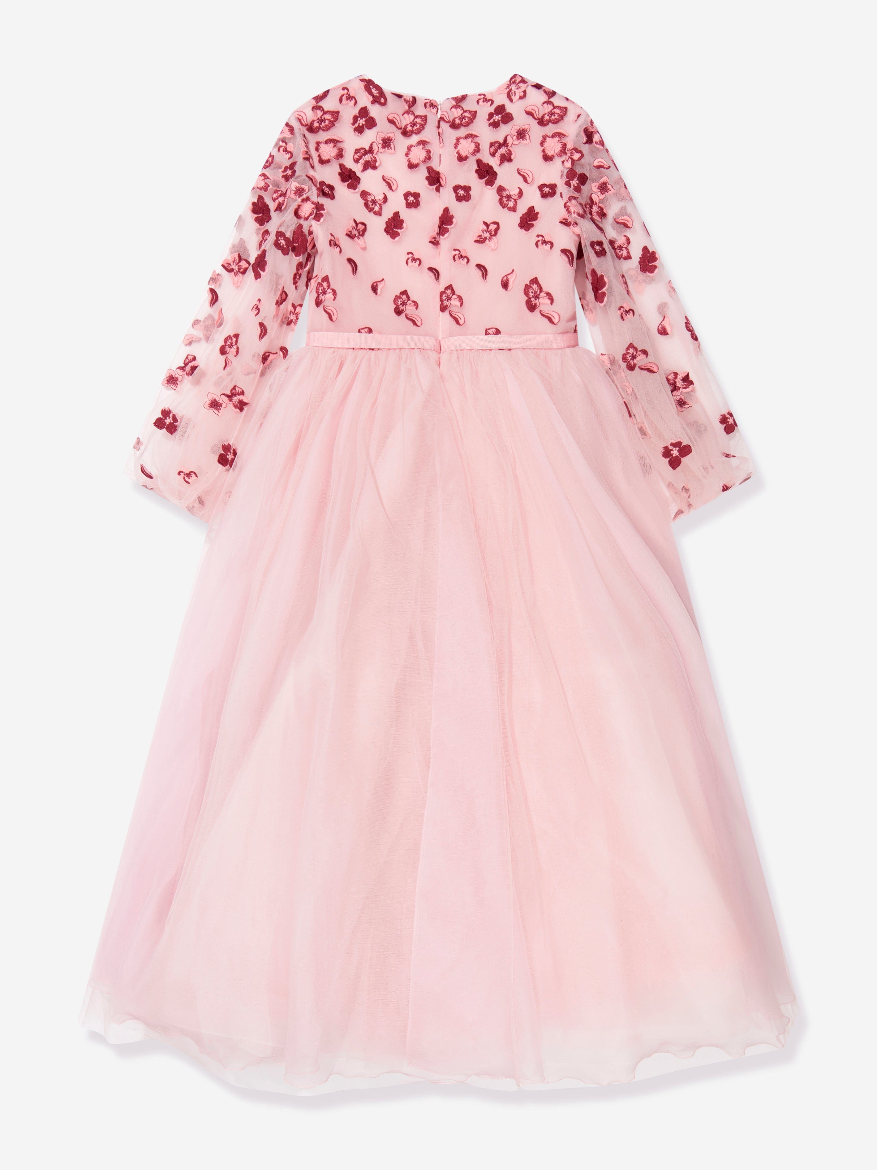 Marchesa Girls Flower Embroidered Tulle Gown in Pink