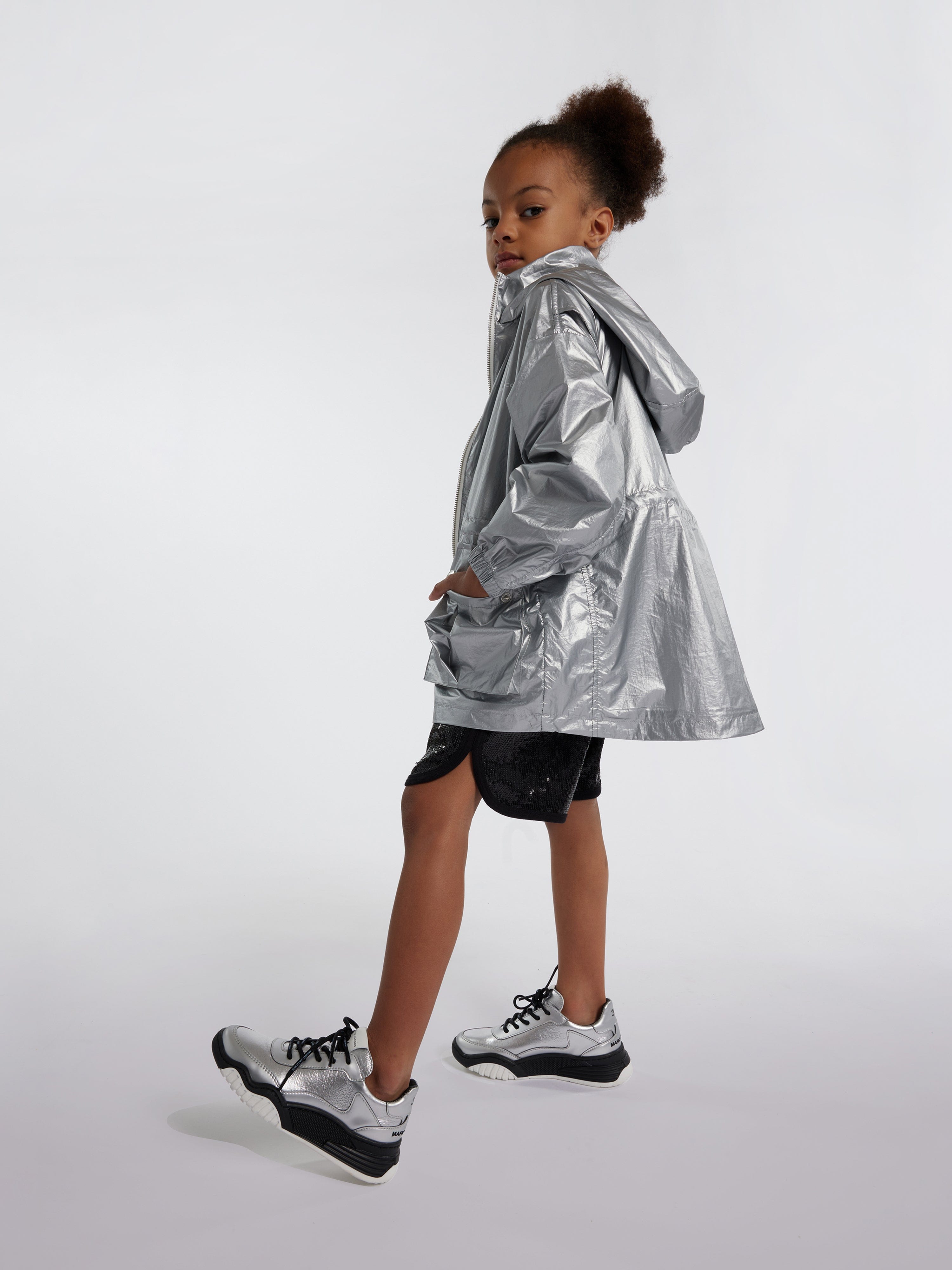 MARC JACOBS Girls Hooded Windbreaker in Silver