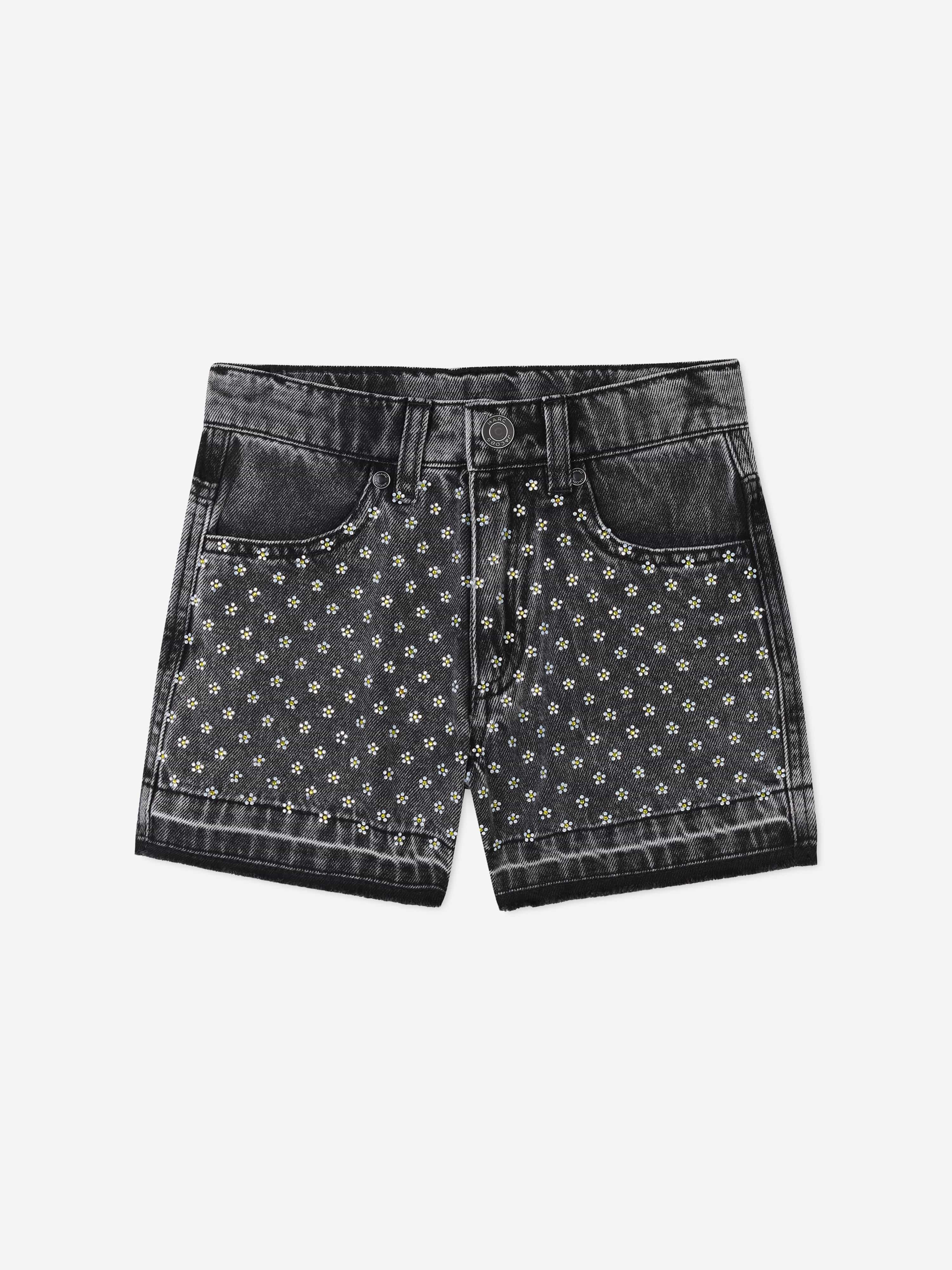 MARC JACOBS Girls Diamante Daisy Denim Shorts in Black