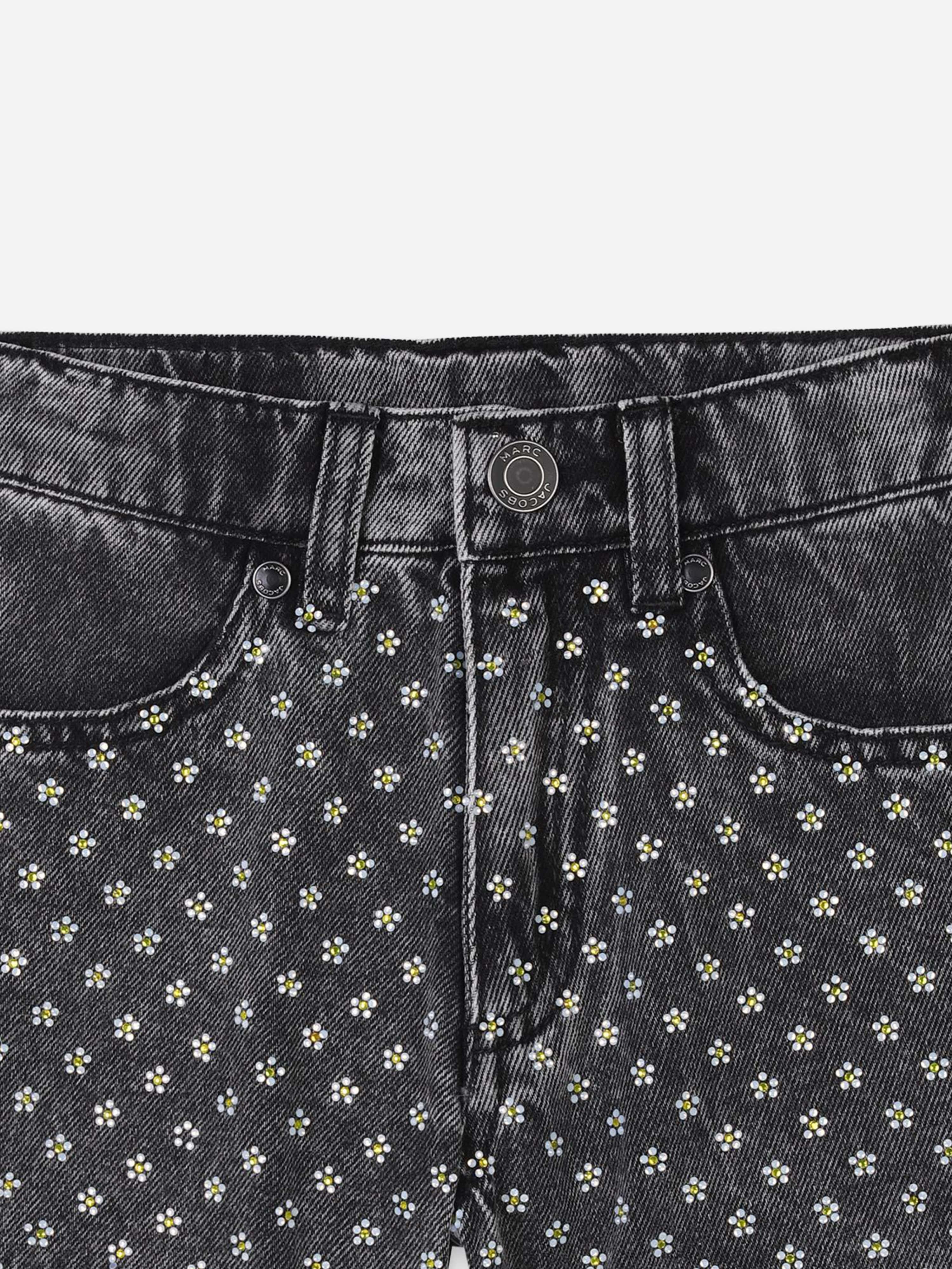MARC JACOBS Girls Diamante Daisy Denim Shorts in Black