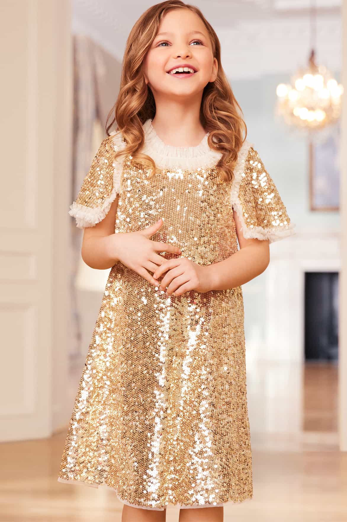 Needle & Thread Girls Matilda Dress in Gold