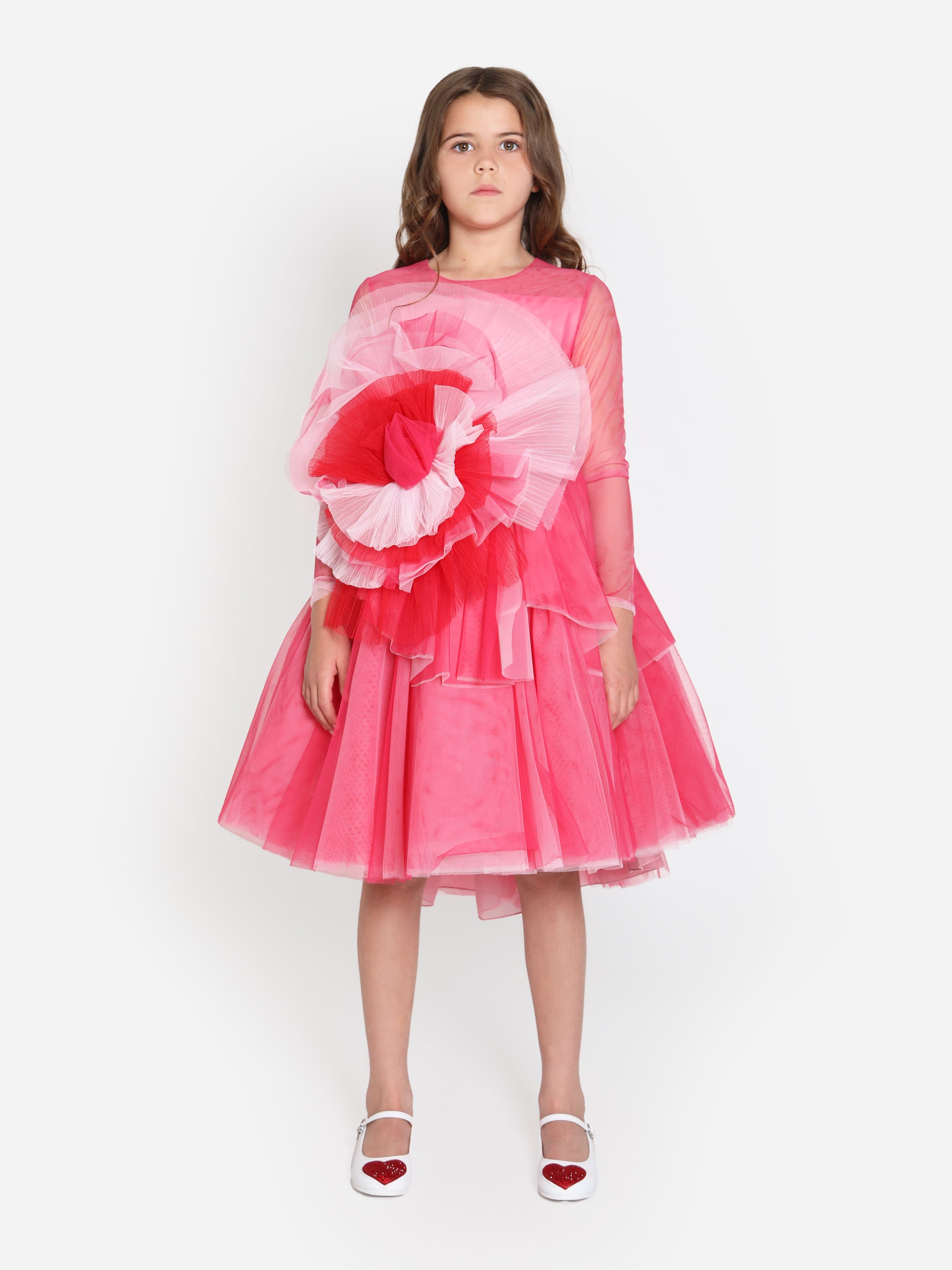 Marchesa Girls Volant Tulle Gown in Pink