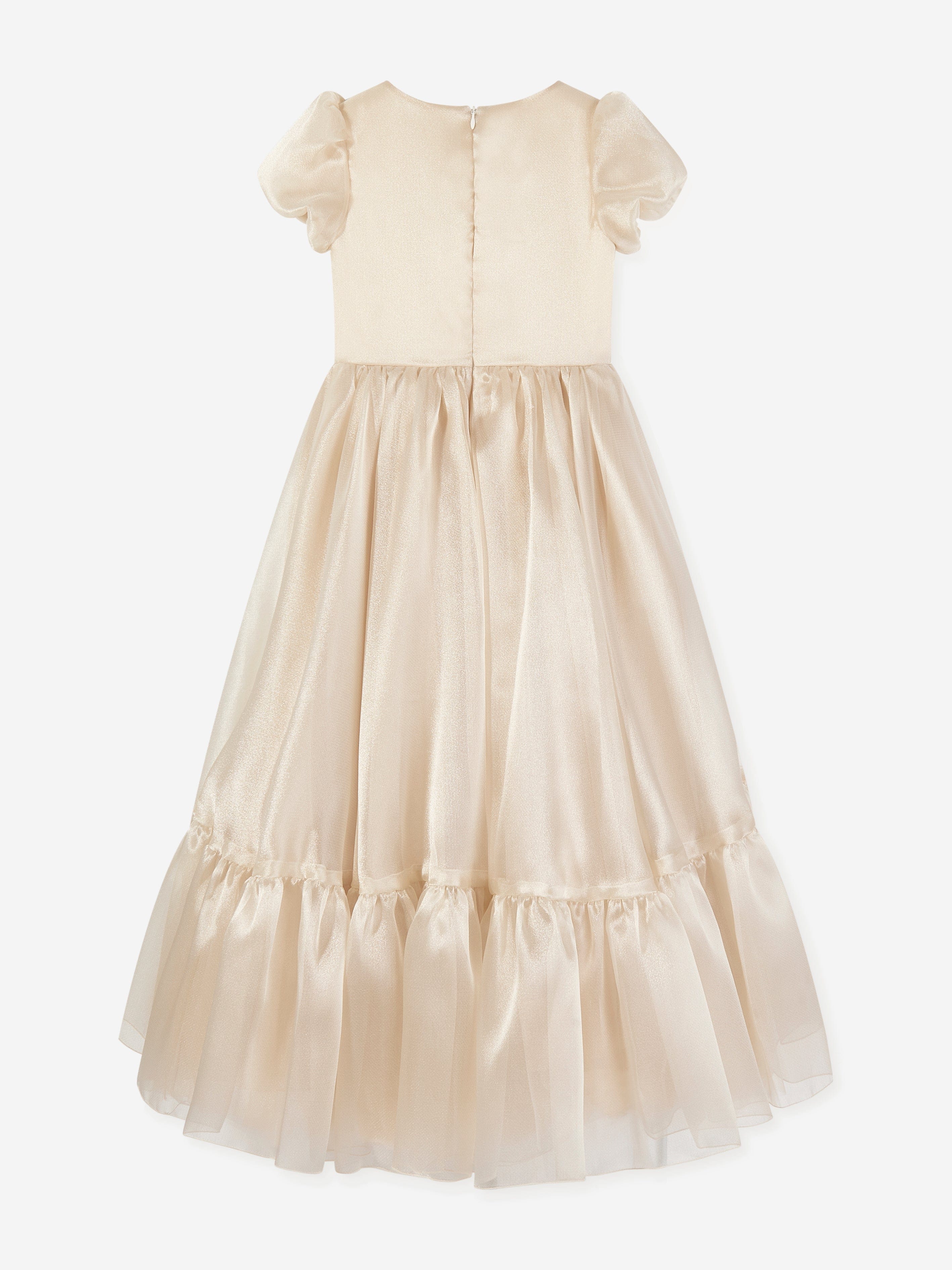 Marchesa Girls Bow Embellished Organza Gown in Gold