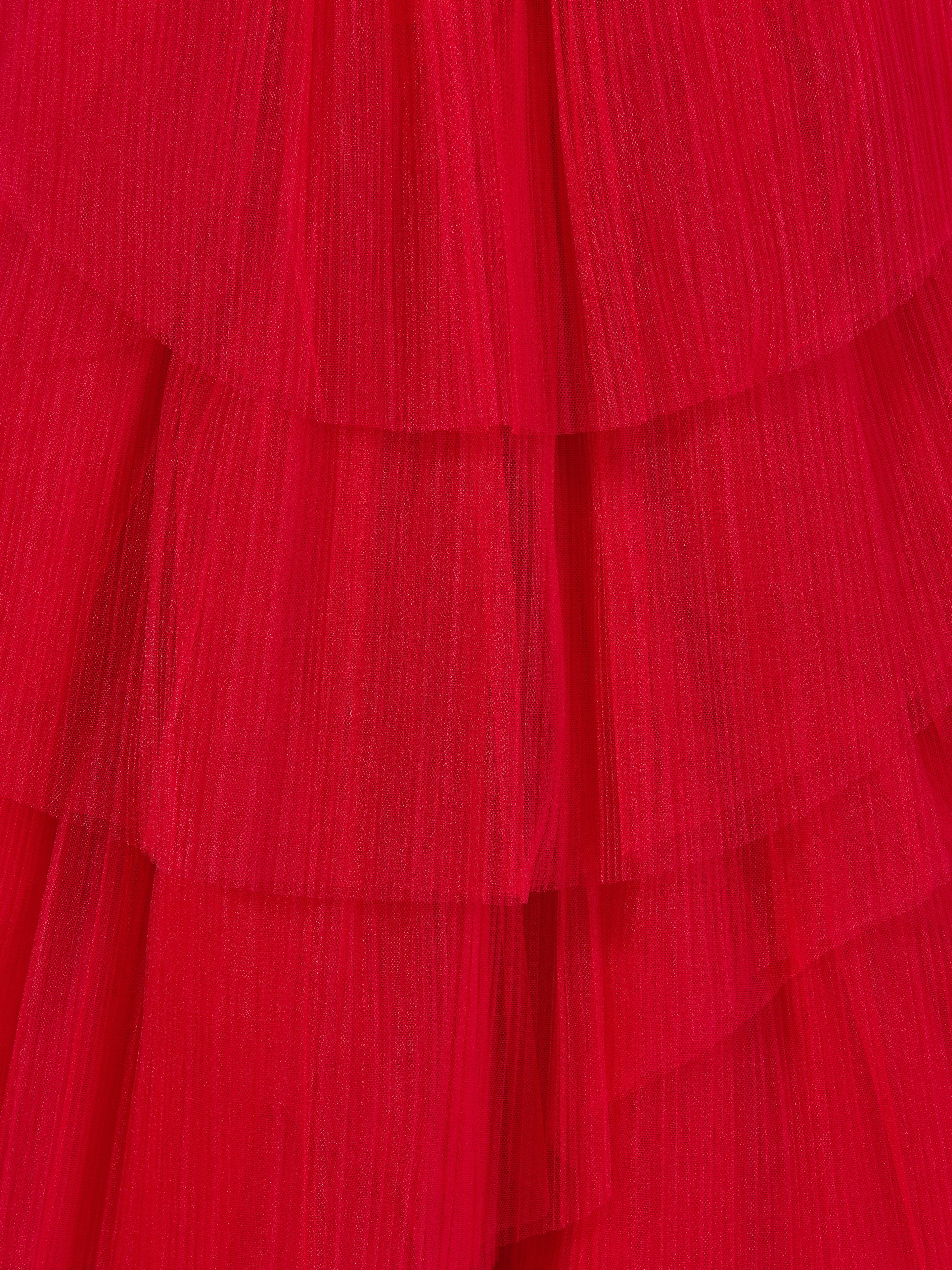 Marchesa Girls Pleated Tulle Flounce Gown in Red