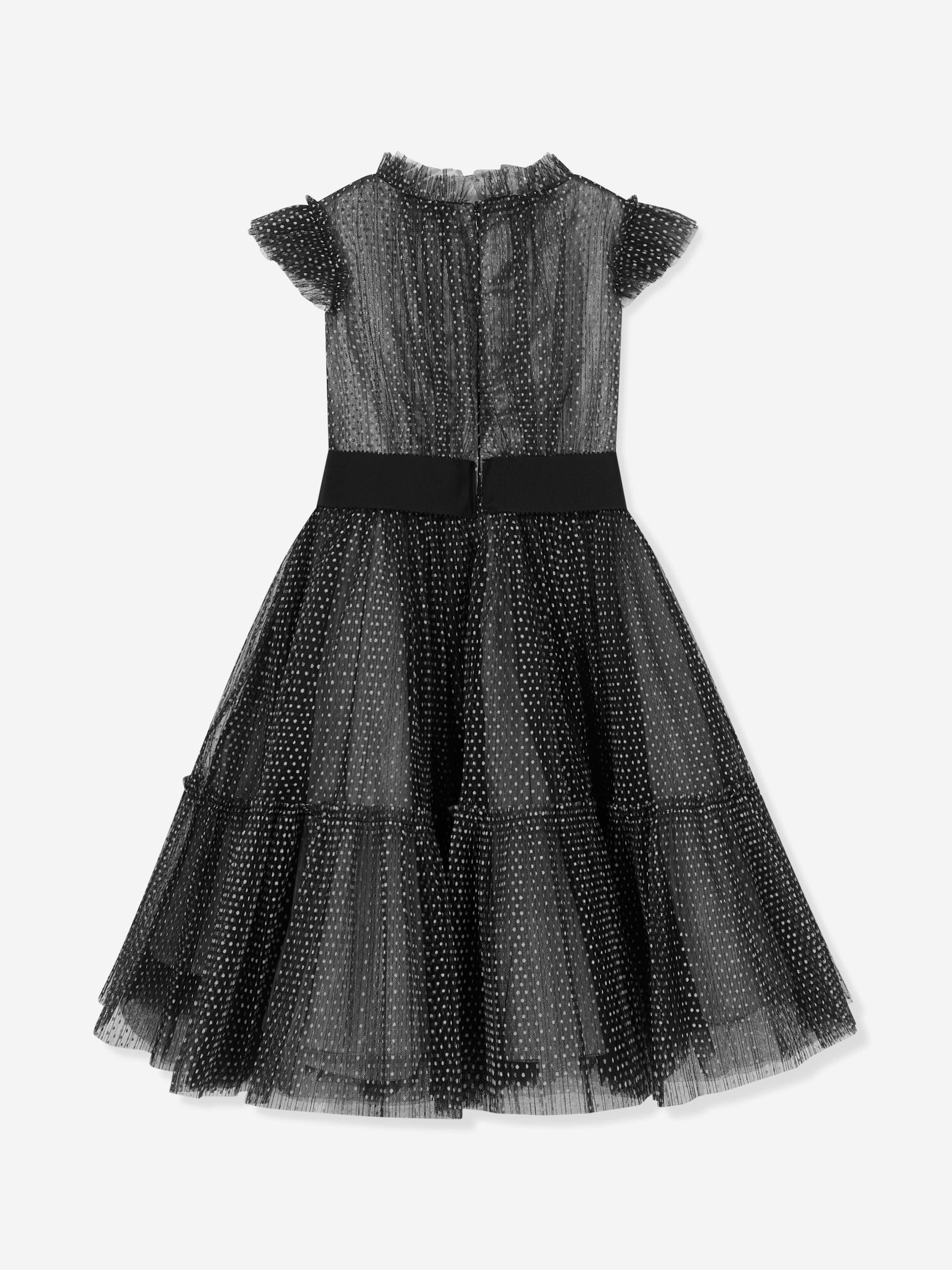 Marchesa Girls Flower Embellished Tulle Gown in Black