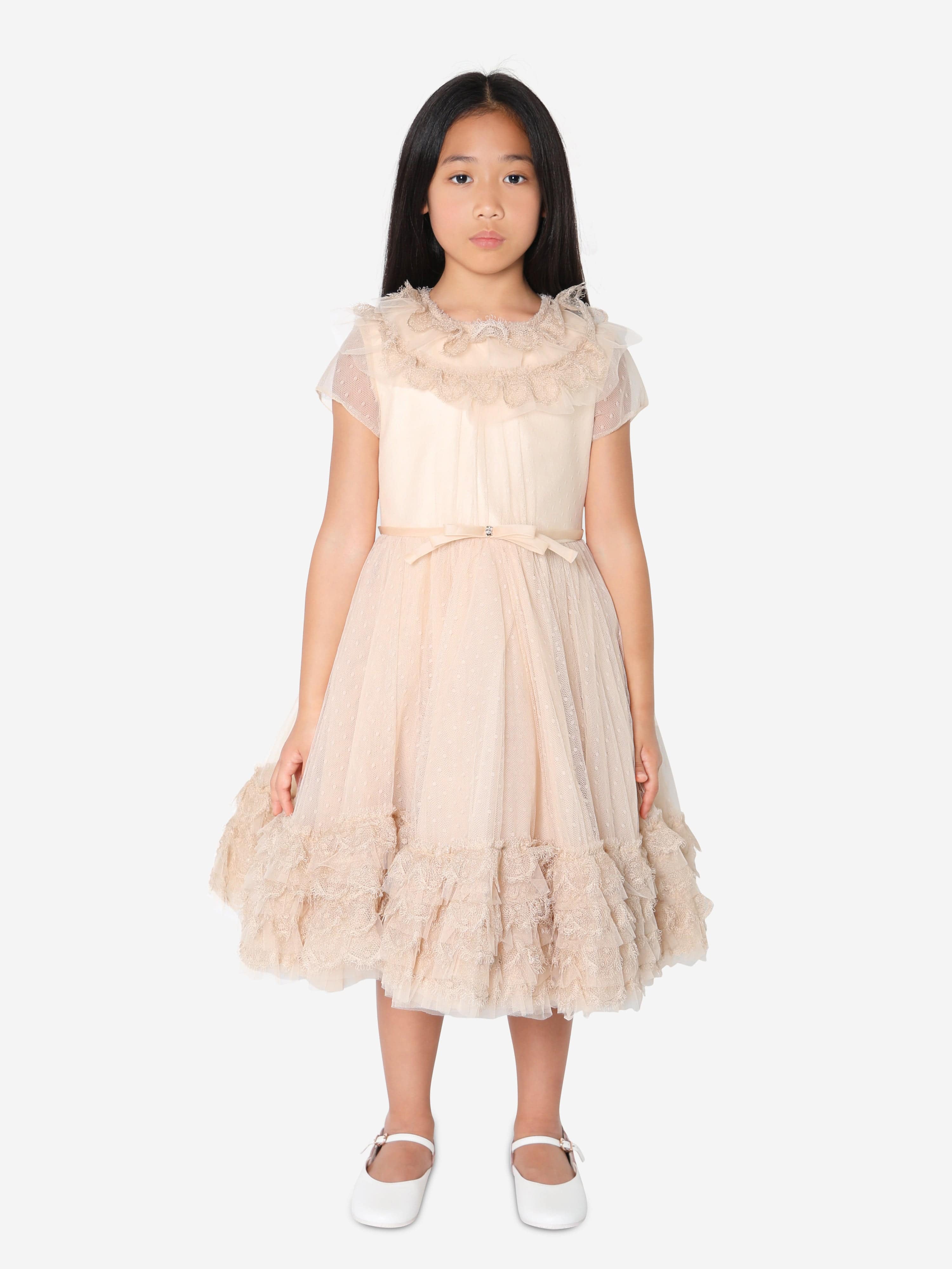 Marchesa Girls Trimmed Plumetis Tulle Gown in Cream