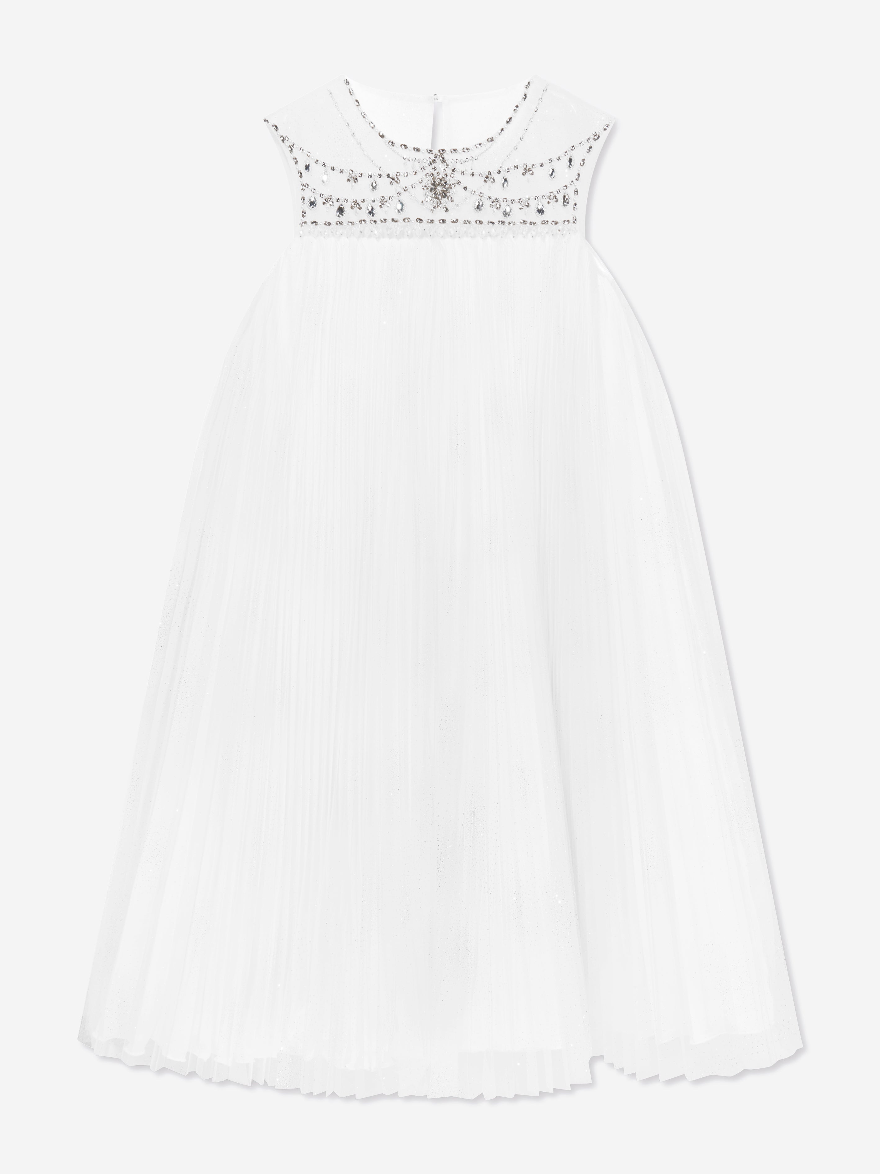 Marchesa Girls Jewel Embellished Tulle Occasion Dress in Ivory