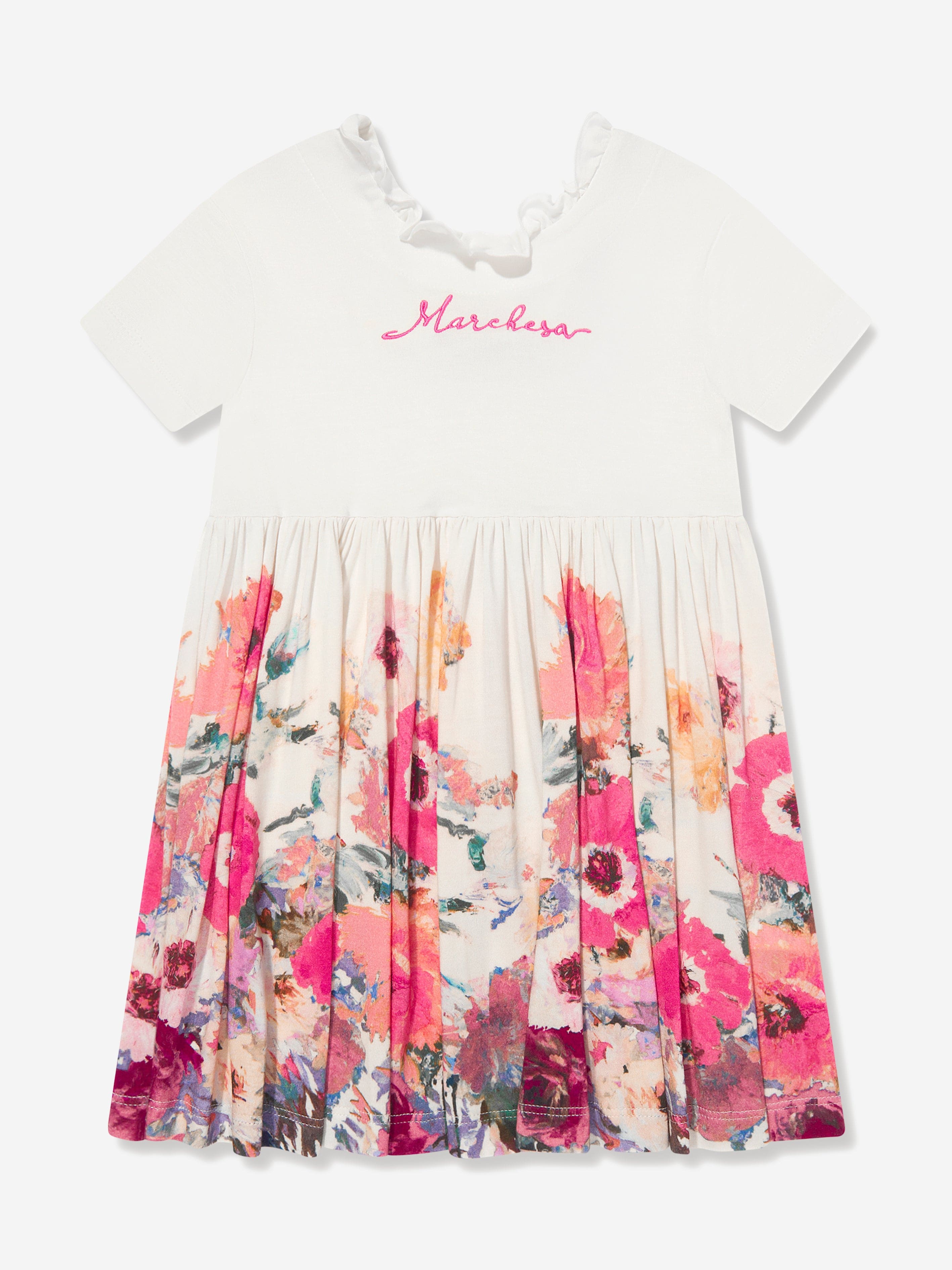 Marchesa Girls Logo Embroidered Floral Dress in Multicolour