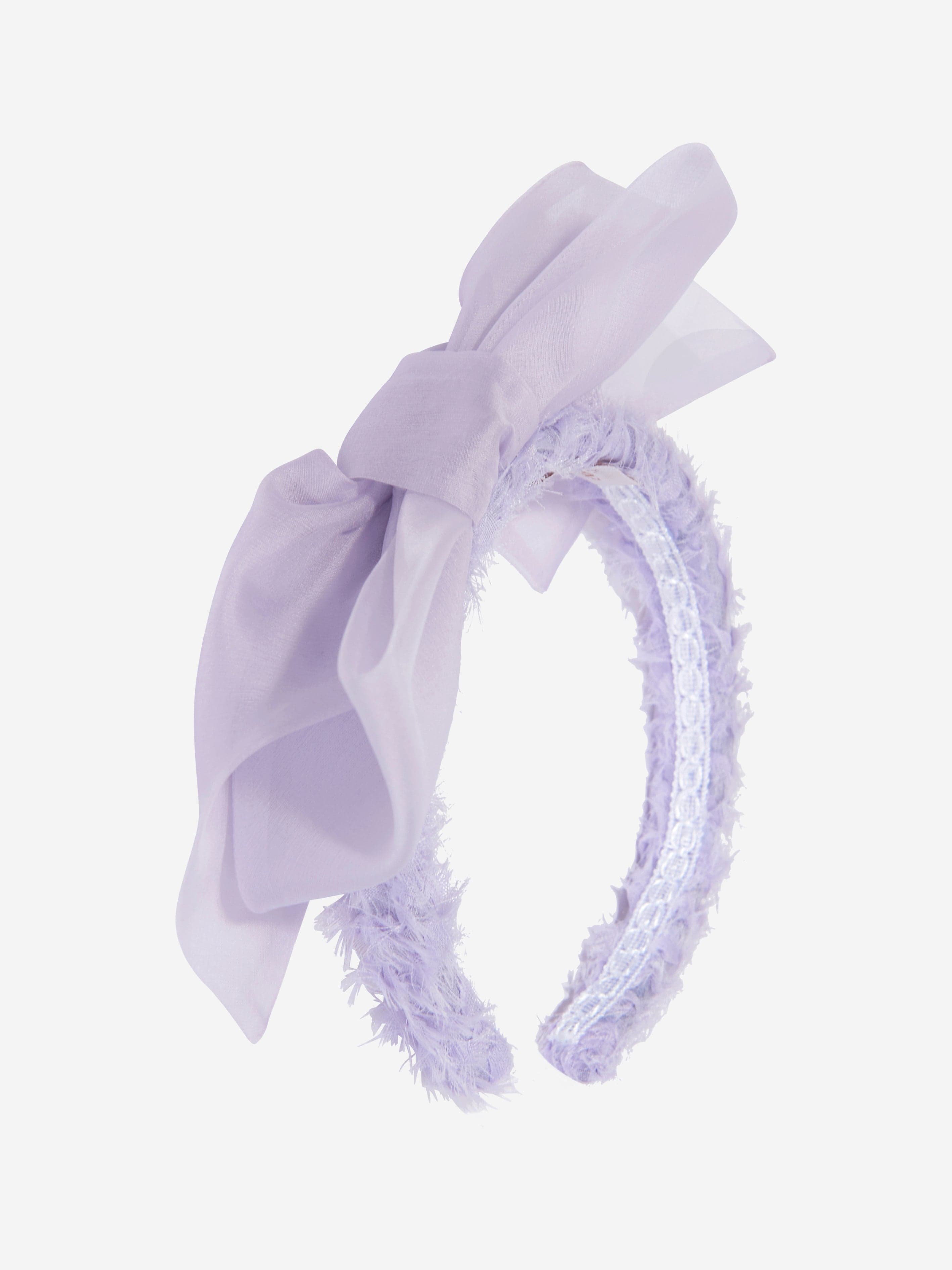 Marchesa Girls Silk Organza Emellished Bow Headband in Purple