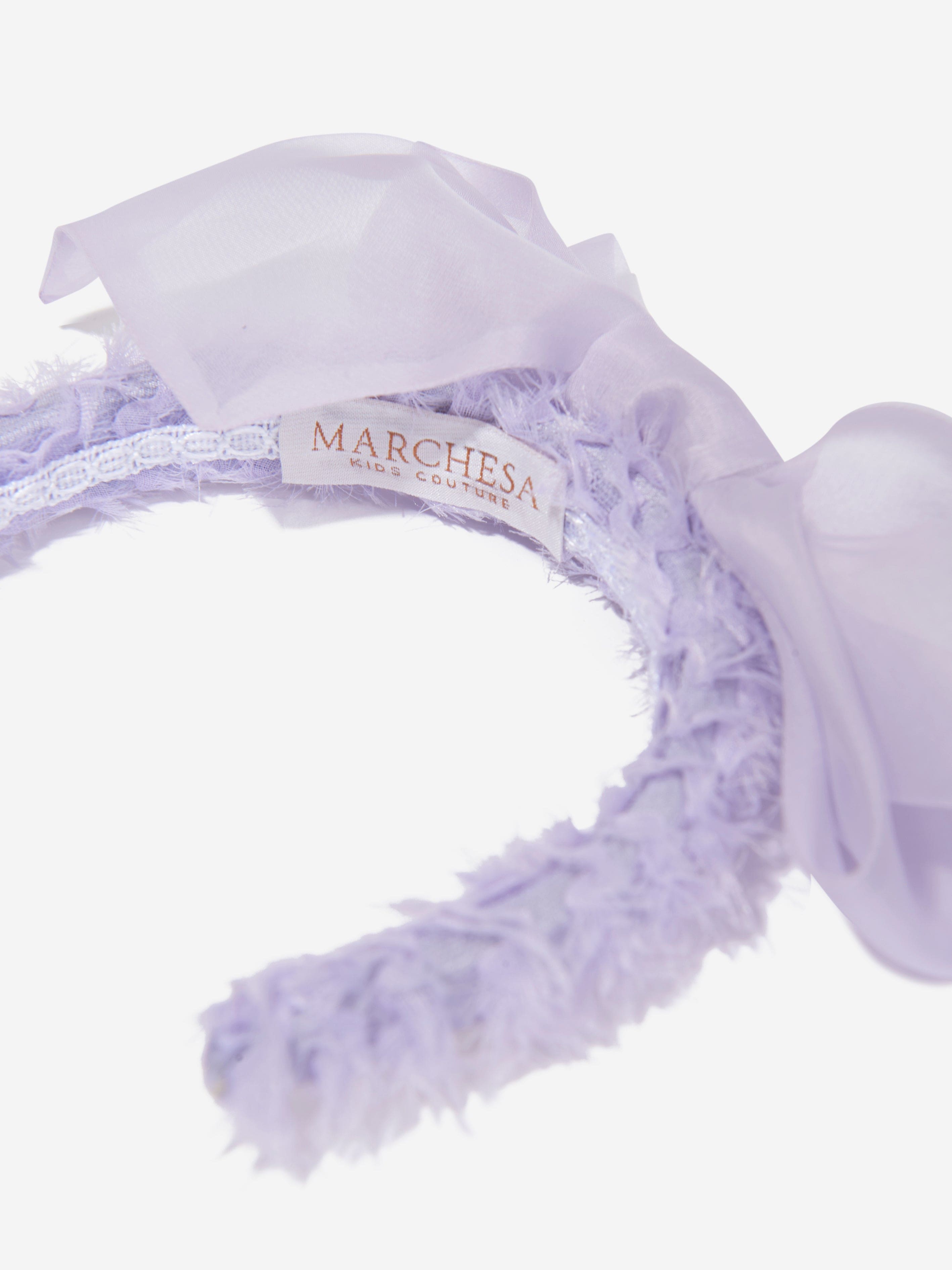 Marchesa Girls Silk Organza Emellished Bow Headband in Purple