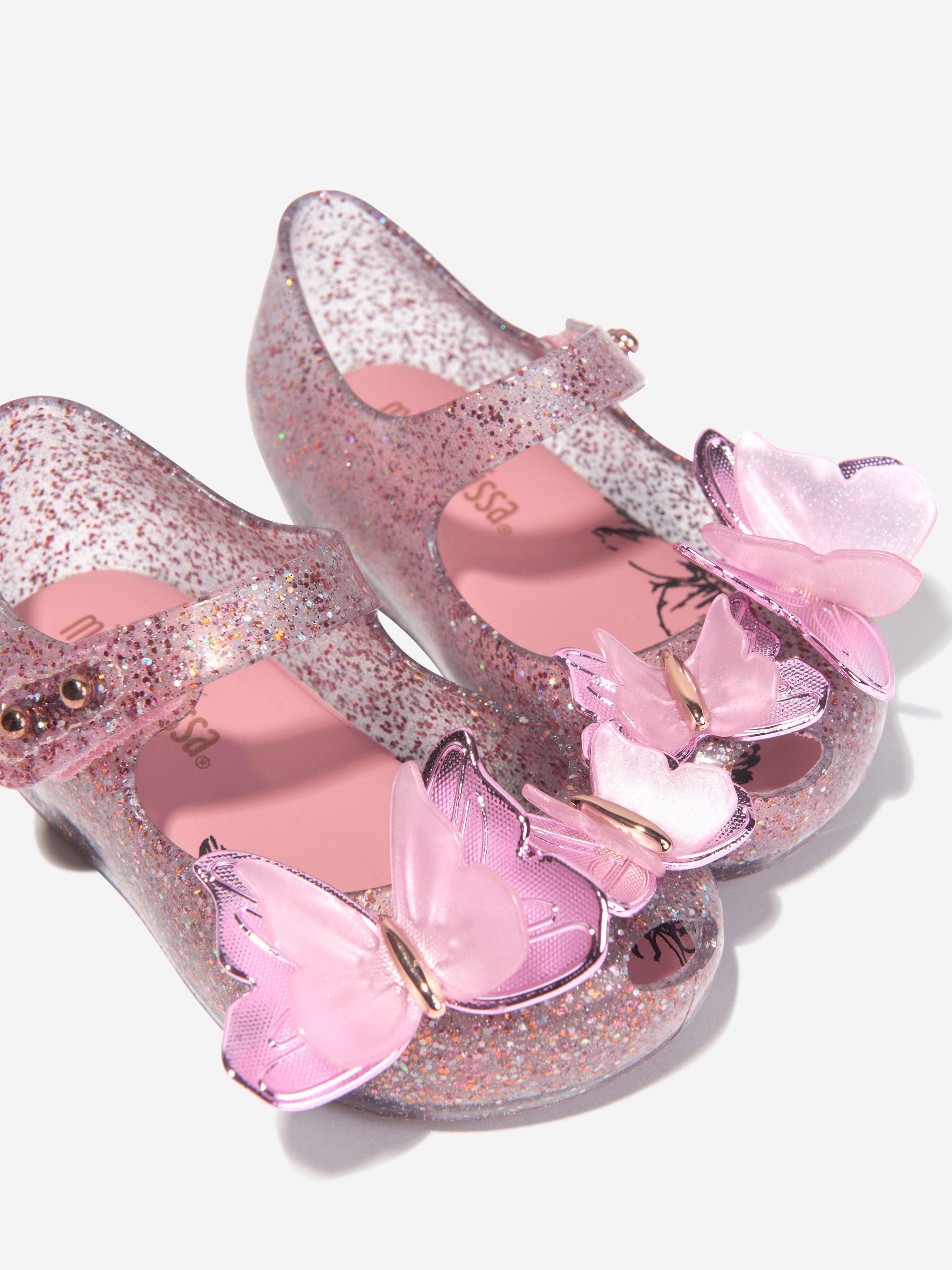 Mini Melissa Girls Mini Ultragirl Butterfly Jelly Ballerinas in Pink