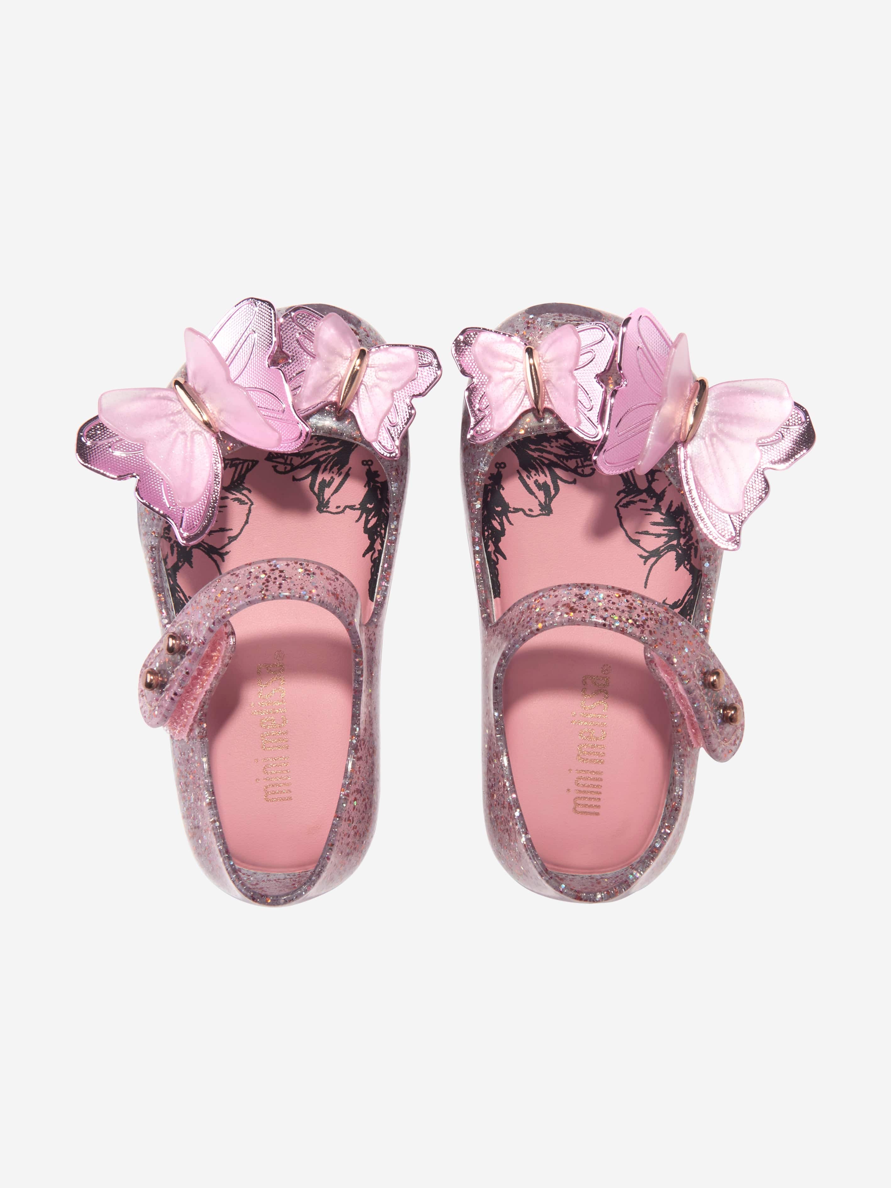 Mini Melissa Girls Mini Ultragirl Butterfly Jelly Ballerinas in Pink