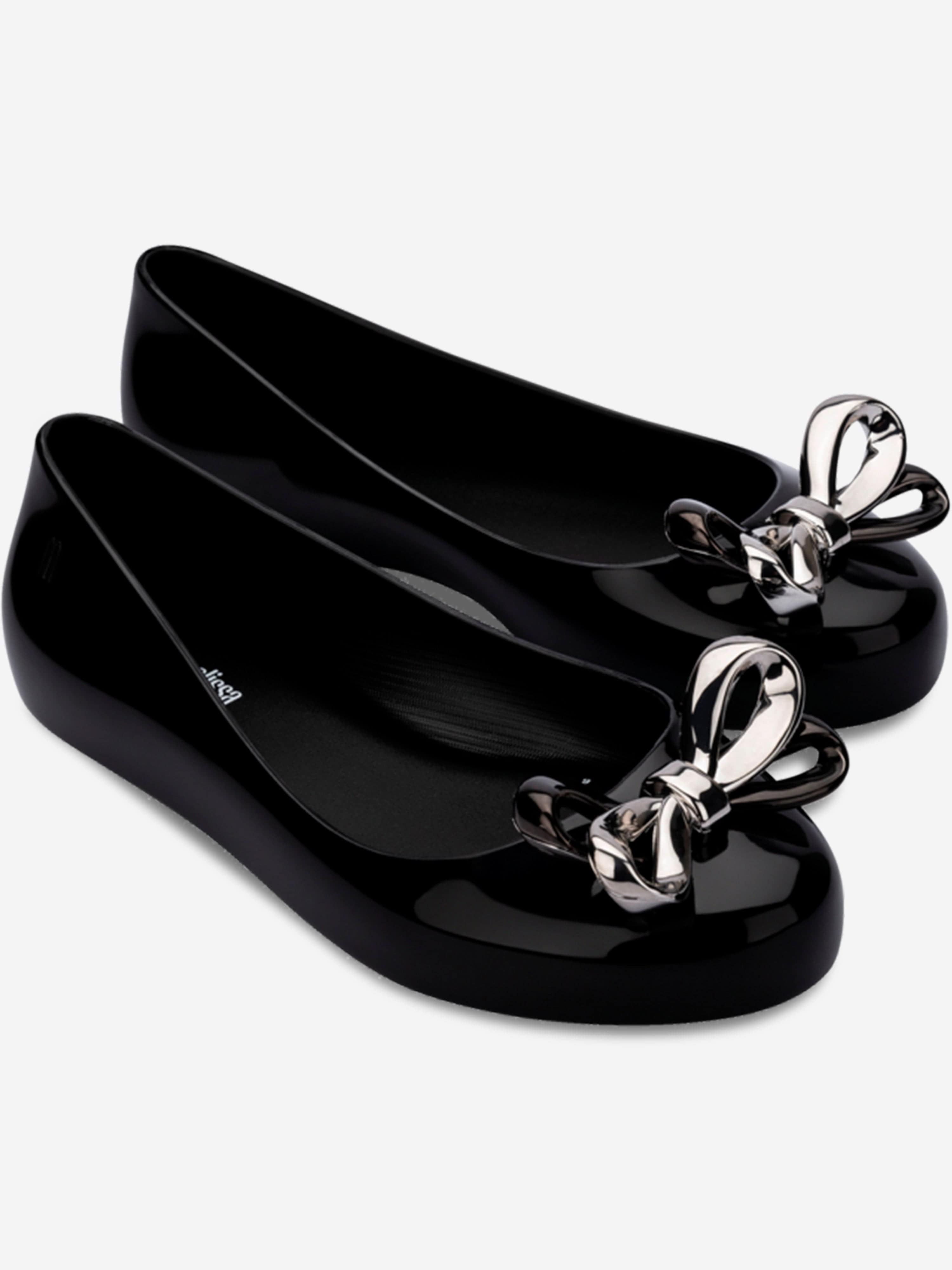 Mini Melissa Girls Sweet Love Glam Ballet Flats in Black