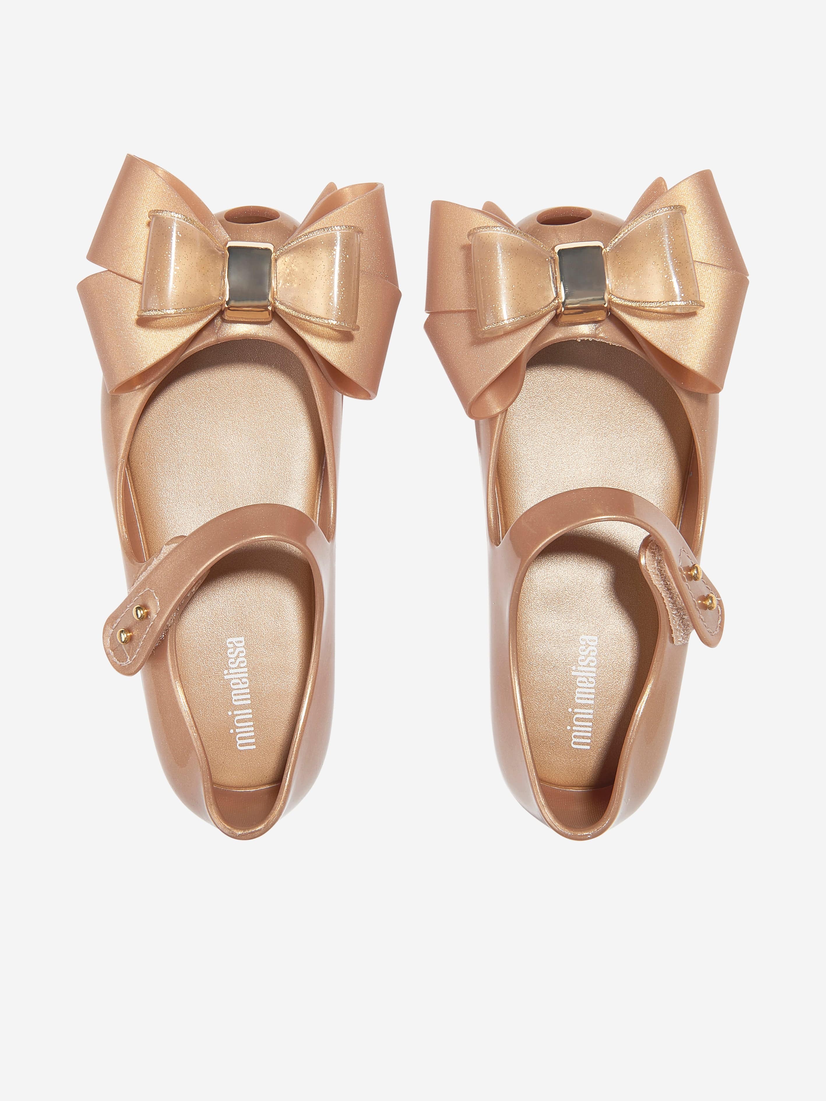 Mini Melissa Girls Mini Ultragirl Fab Bow Ballerinas in Gold