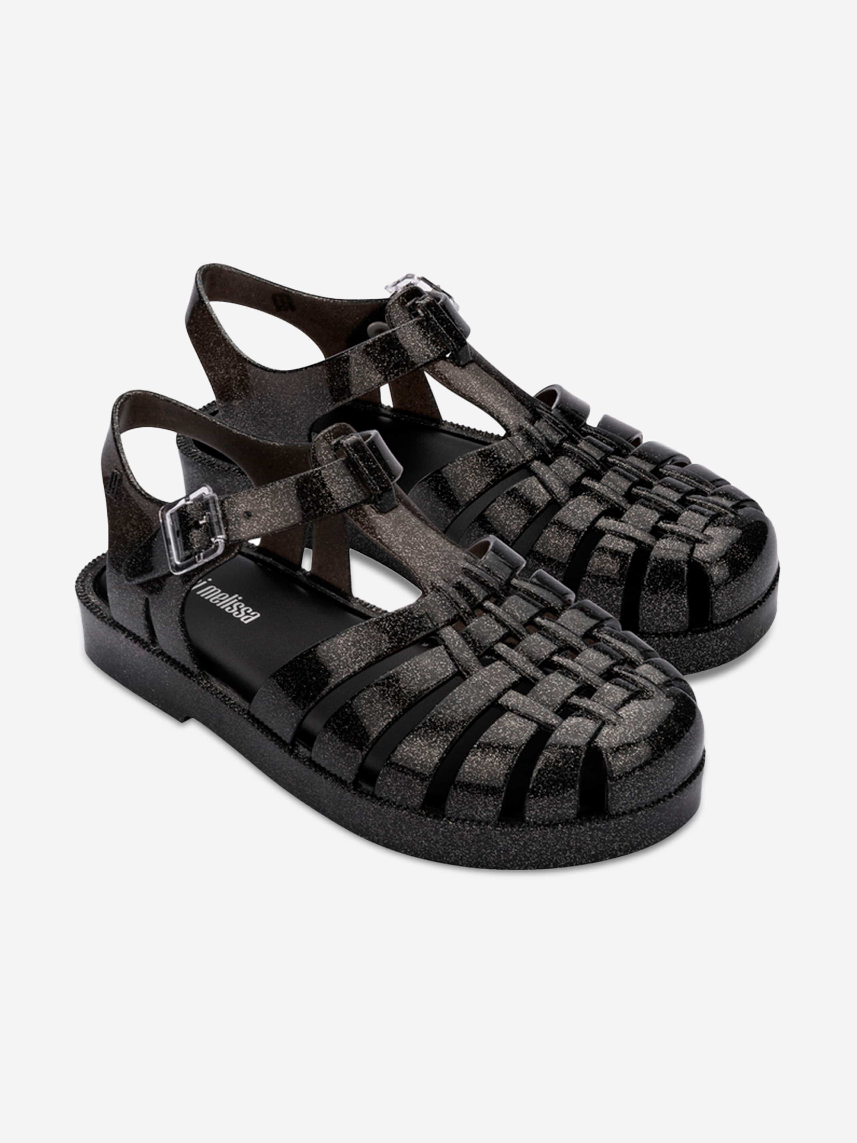 Mini Melissa Girls Possession Shiny Sandals in Black