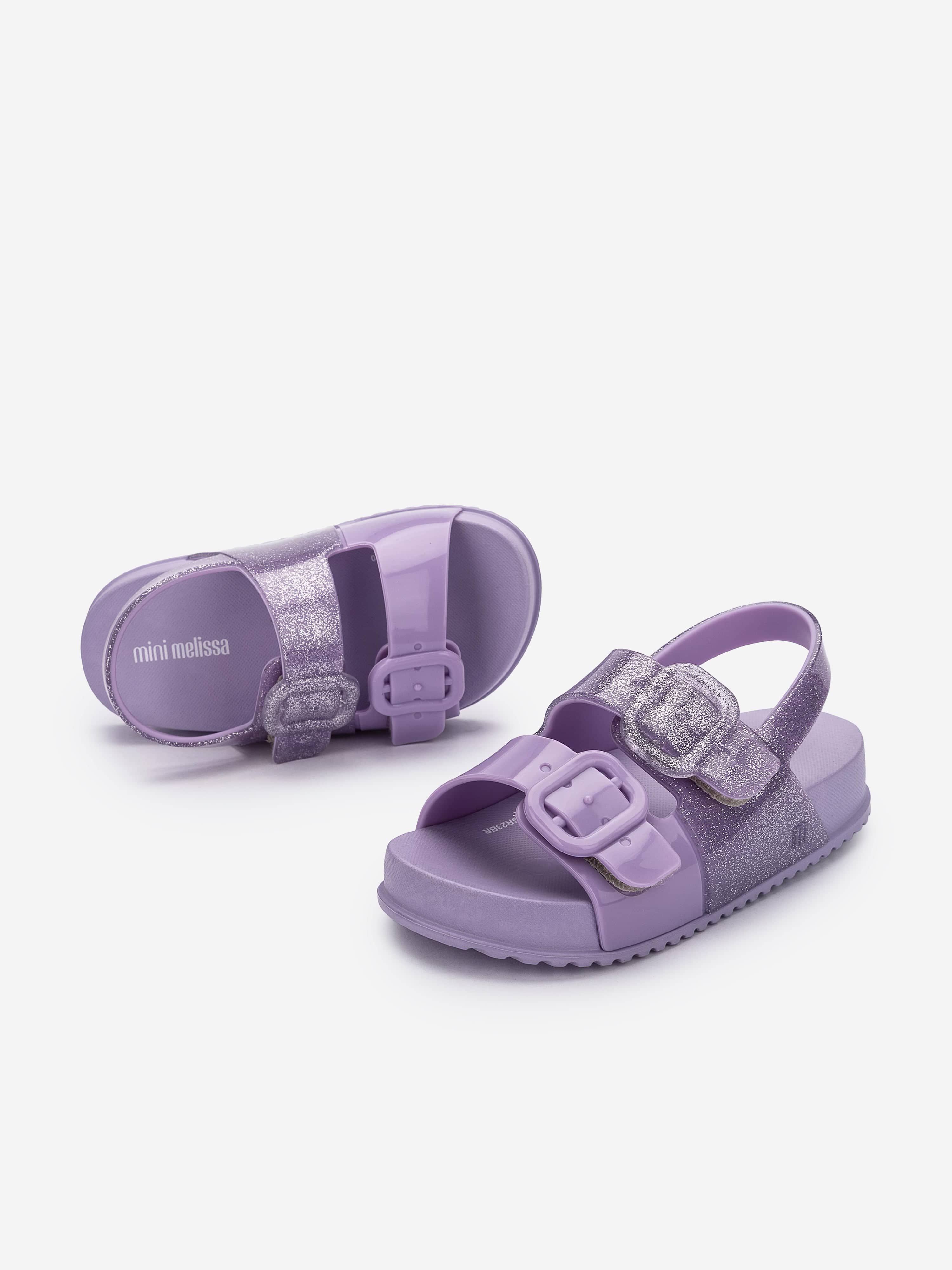 Mini Melissa Girls Cozy Glitter Sandals in Purple