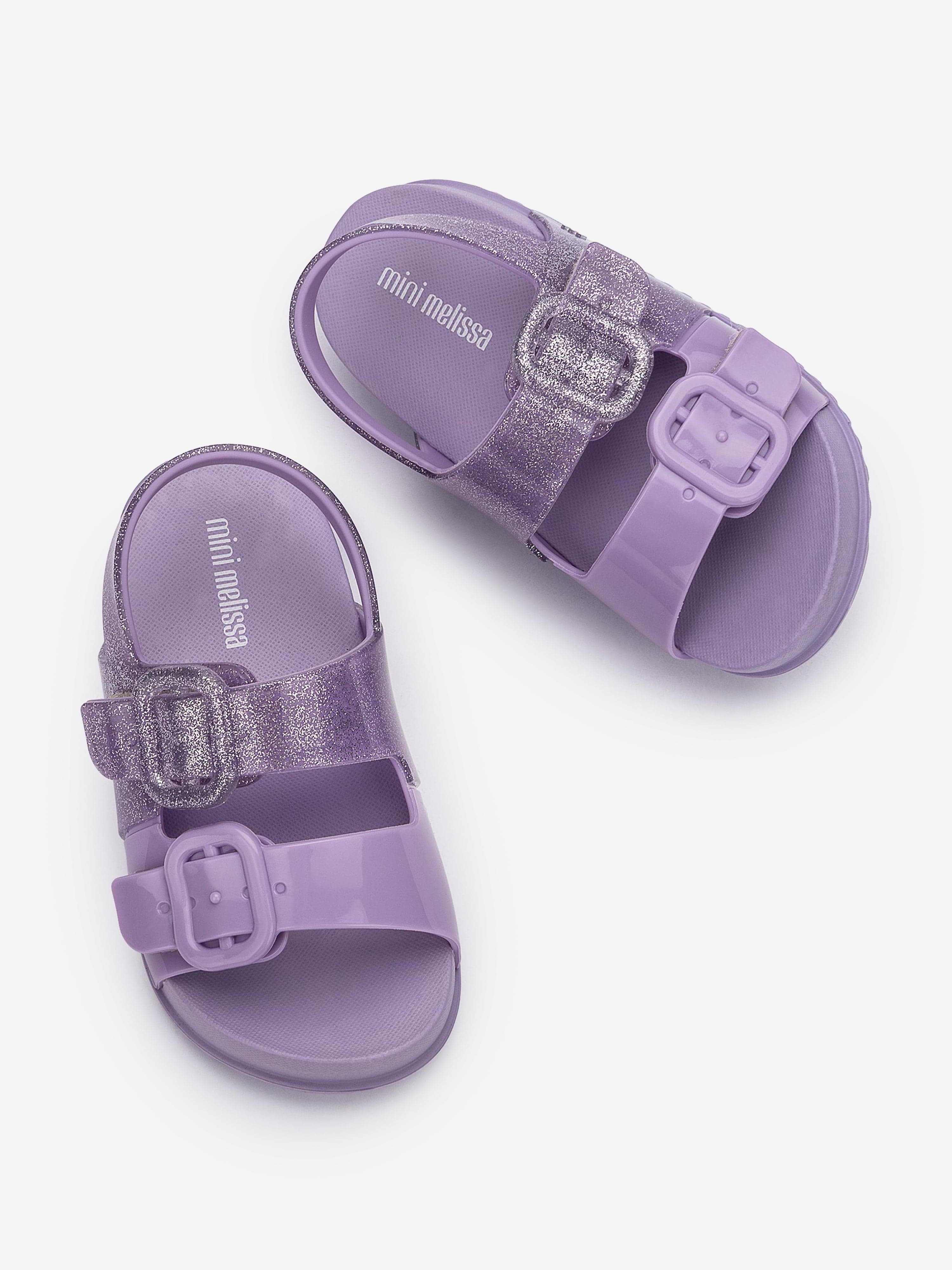 Mini Melissa Girls Cozy Glitter Sandals in Purple