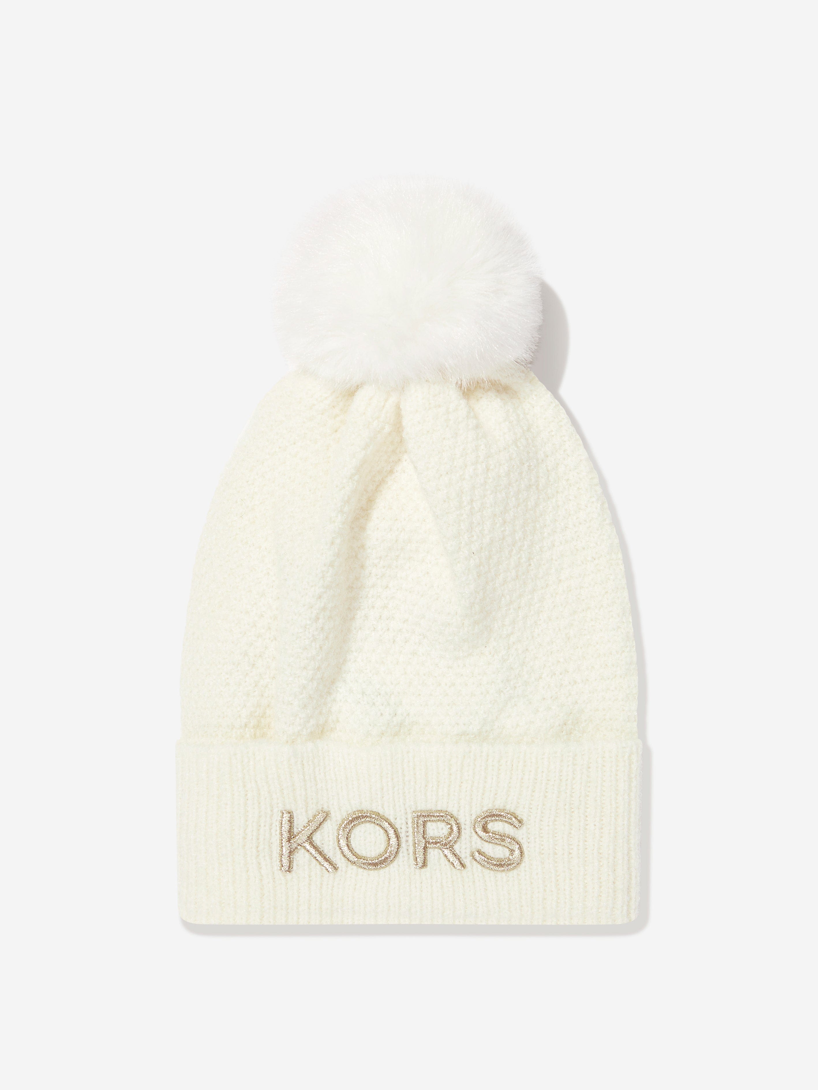 Michael Kors Girls Logo Pull On Hat in Cream