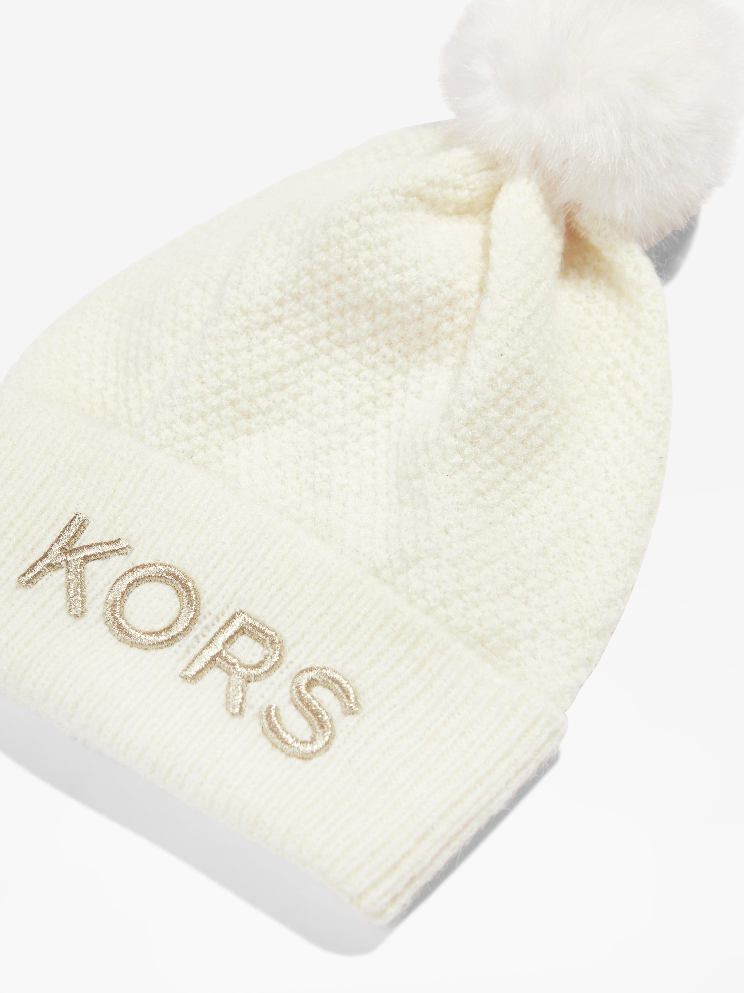 Michael Kors Girls Logo Pull On Hat in Cream