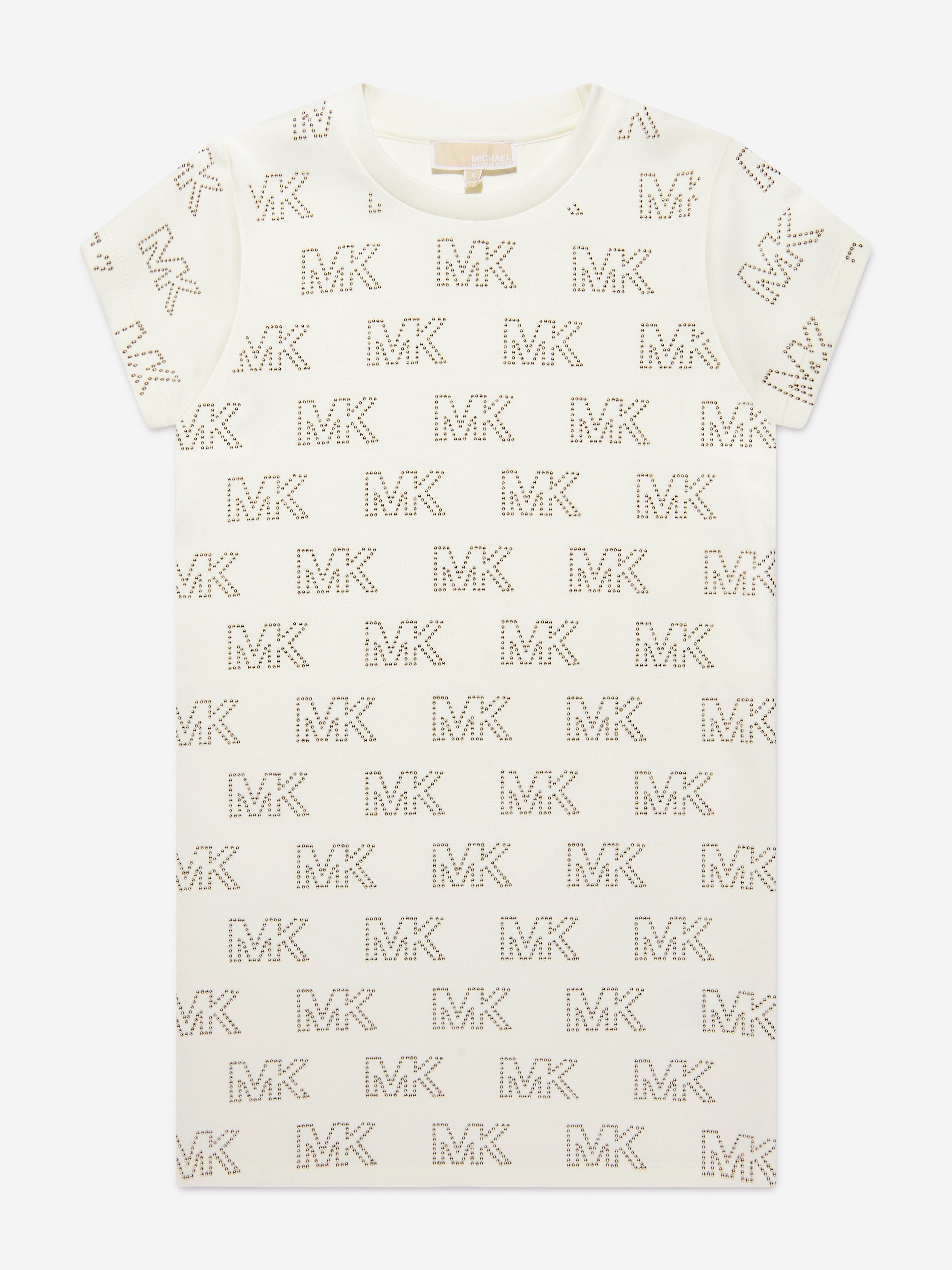 Michael Kors Girls Studded Logo Dress in Ivory