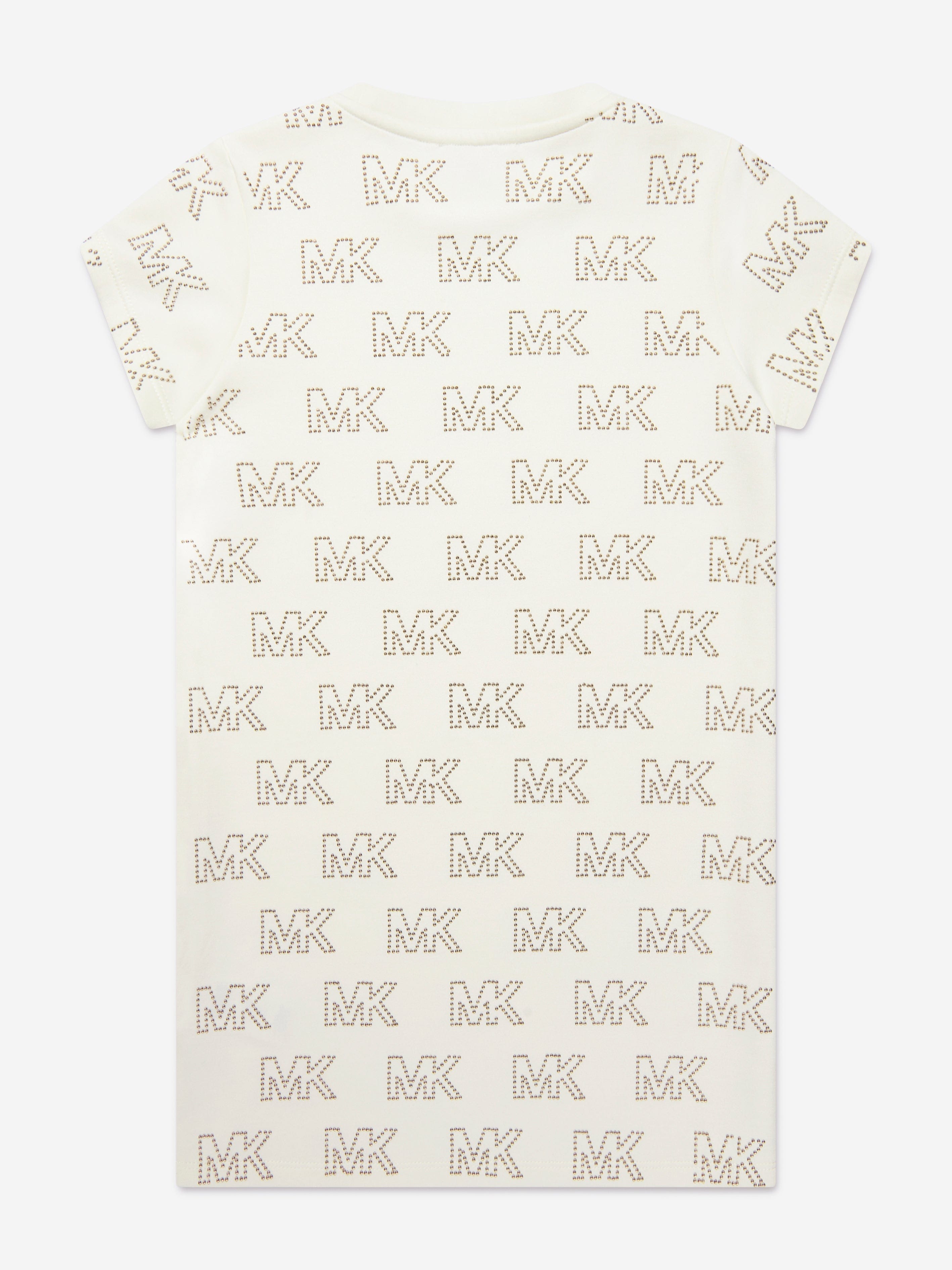 Michael Kors Girls Studded Logo Dress in Ivory