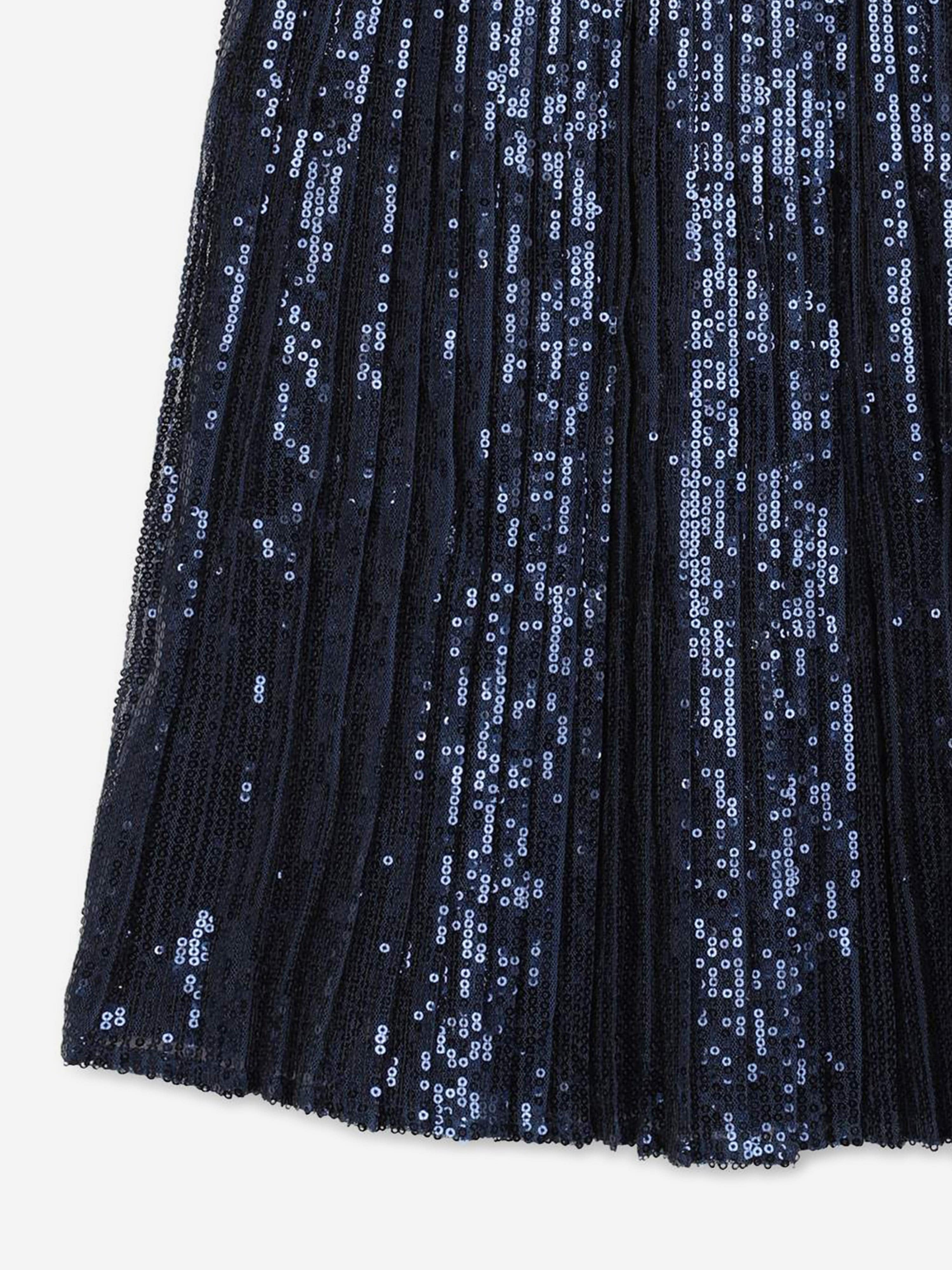 Michael Kors Girls Pleated Sequined Mid-Length Skirt in Navy