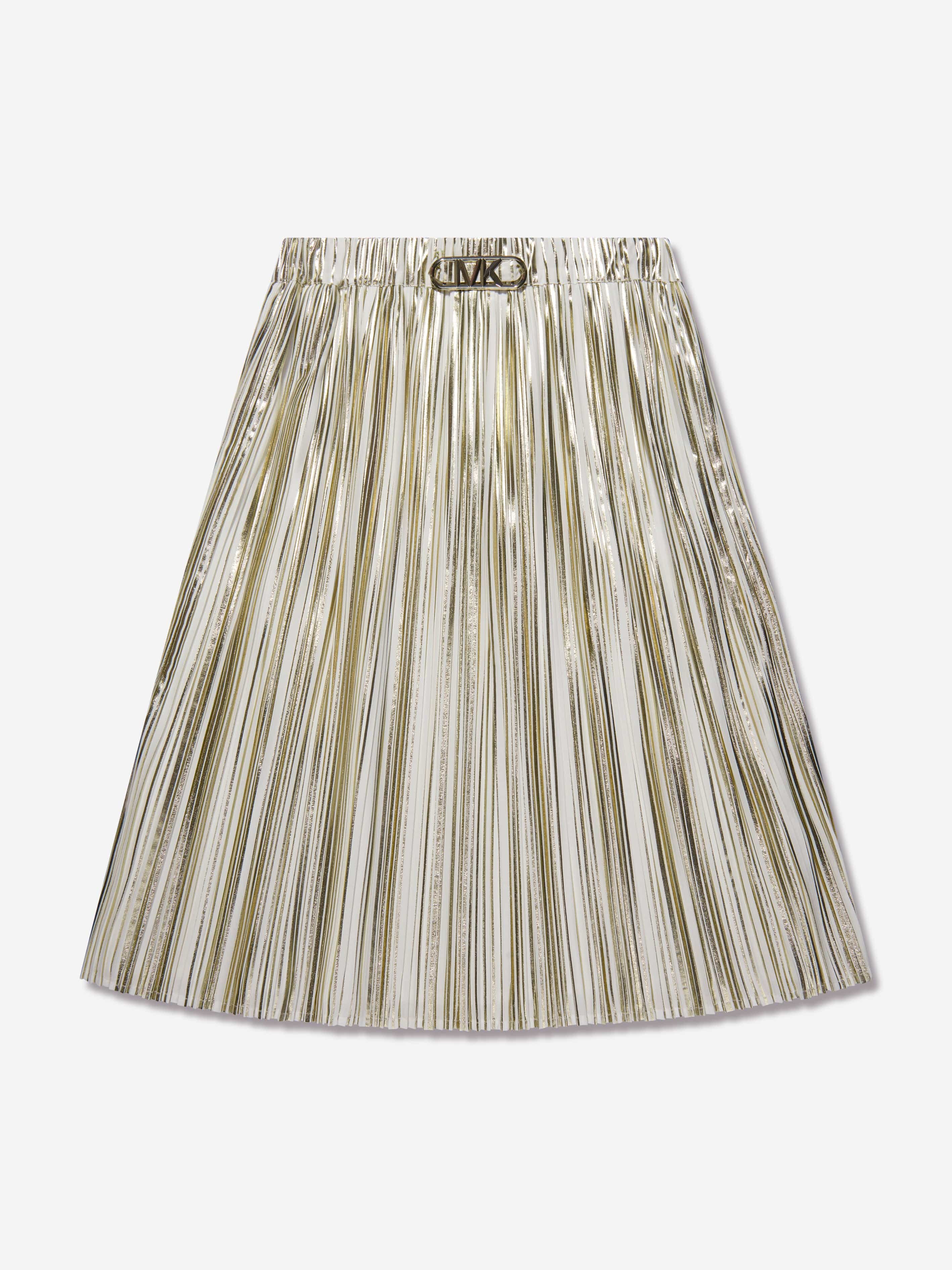 Michael Kors Girls Pleated Mid-Length Skirt in Gold