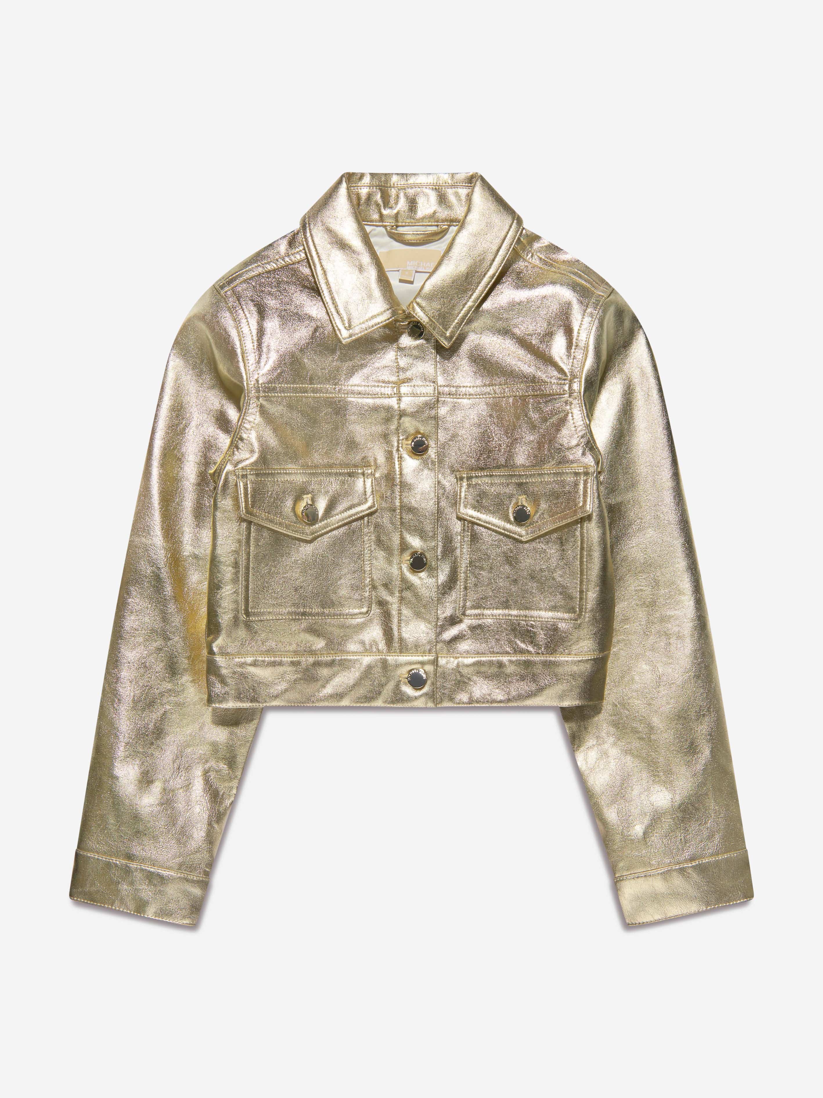 Michael Kors Girls Metallic Crackle Effect Jacket in Gold